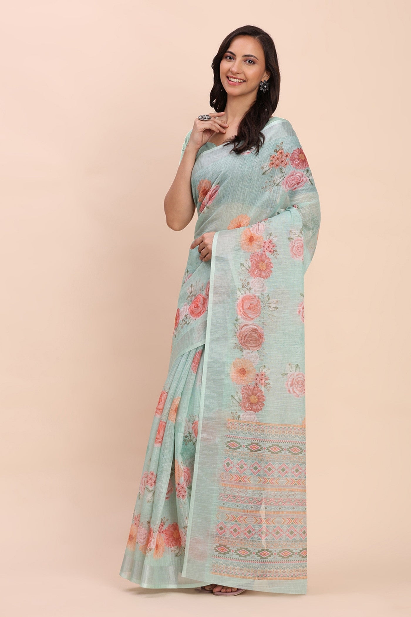 Buy MySilkLove Cyan Blue Woven Linen Cotton Saree Online