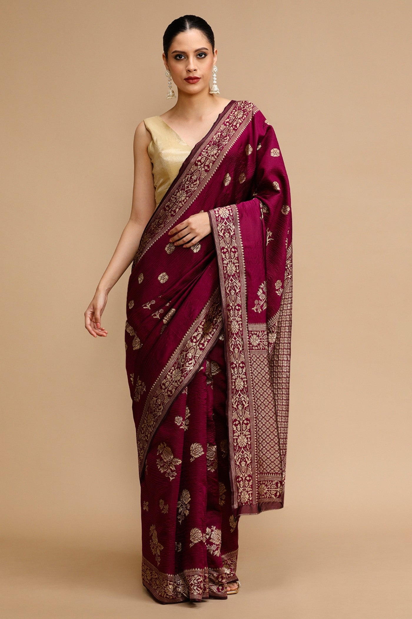 Buy MySilkLove Iradium Purple Woven Jacquard Lichi Silk Saree Online