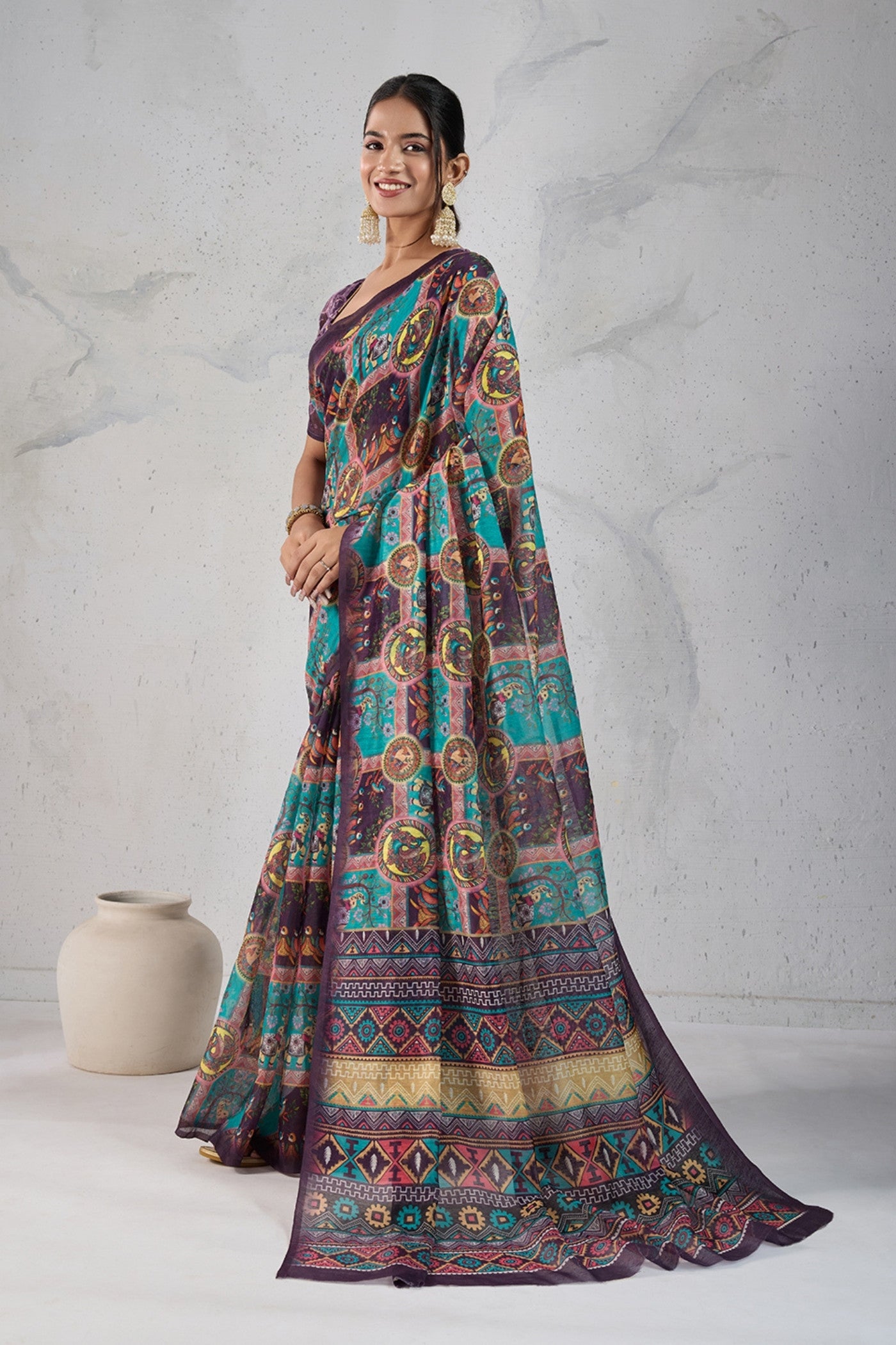 Buy MySilkLove Dull Blue Digital Printed Saree Online