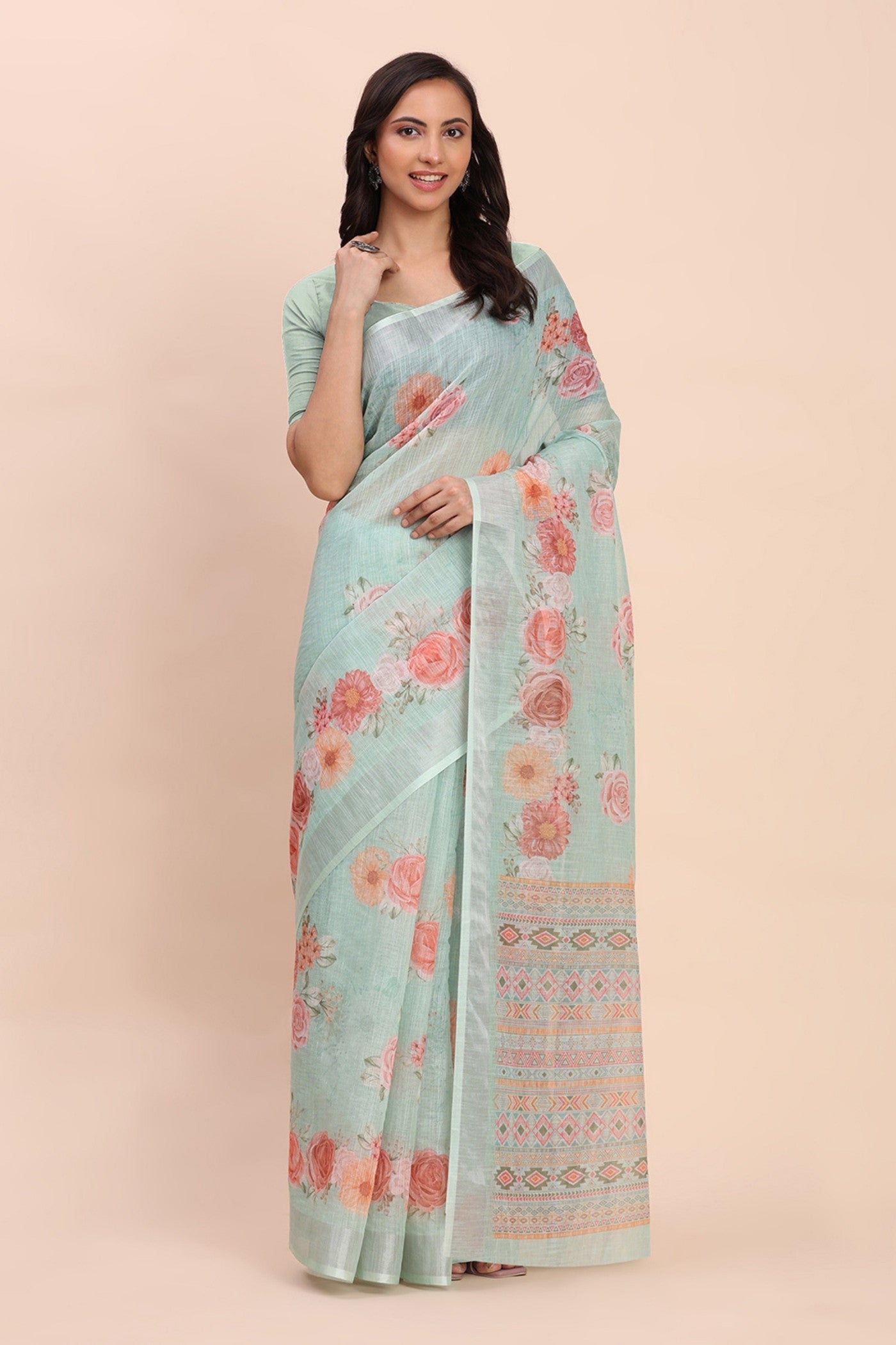 Buy MySilkLove Cyan Blue Woven Linen Cotton Saree Online