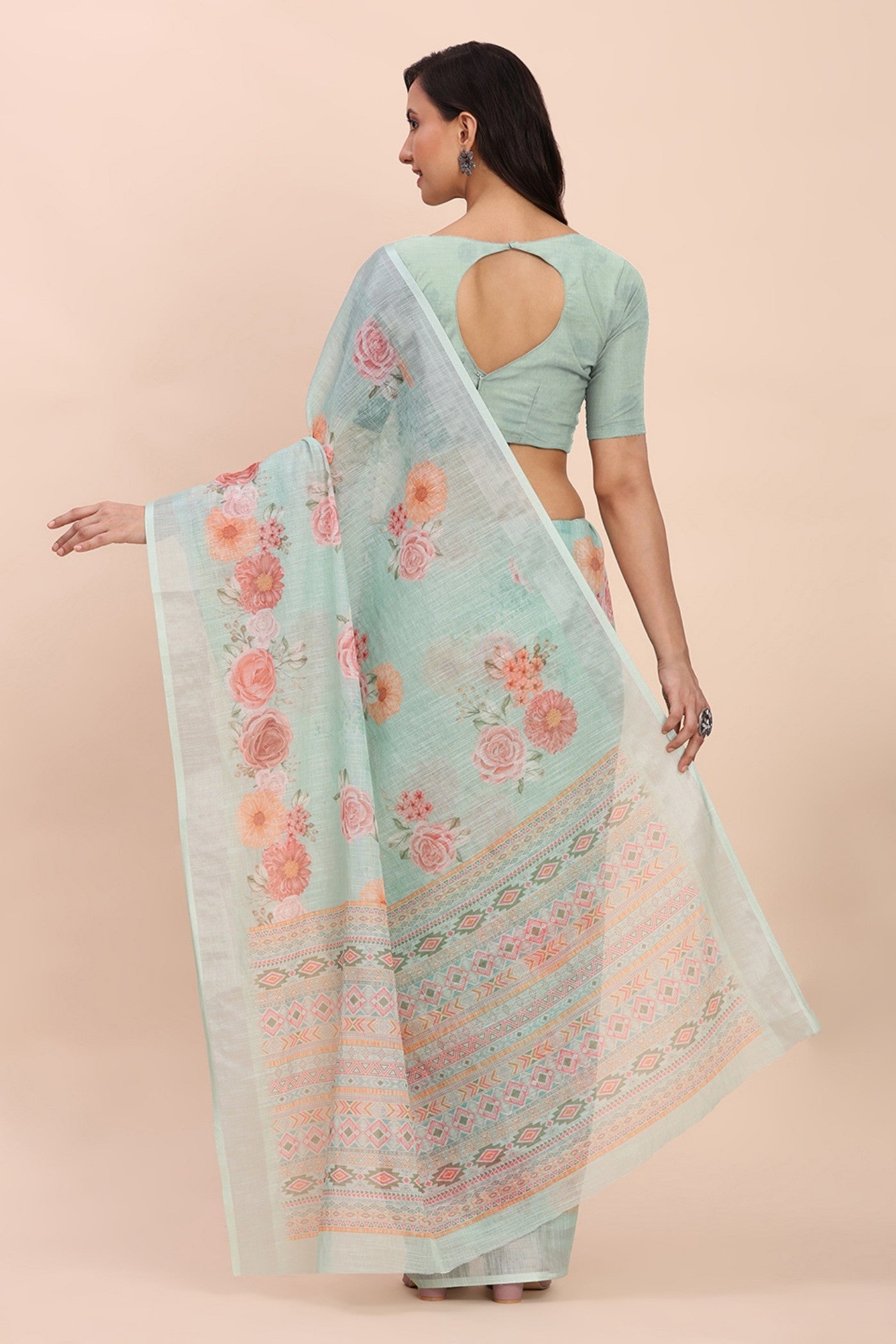 Buy MySilkLove Cyan Blue Woven Linen Cotton Saree Online