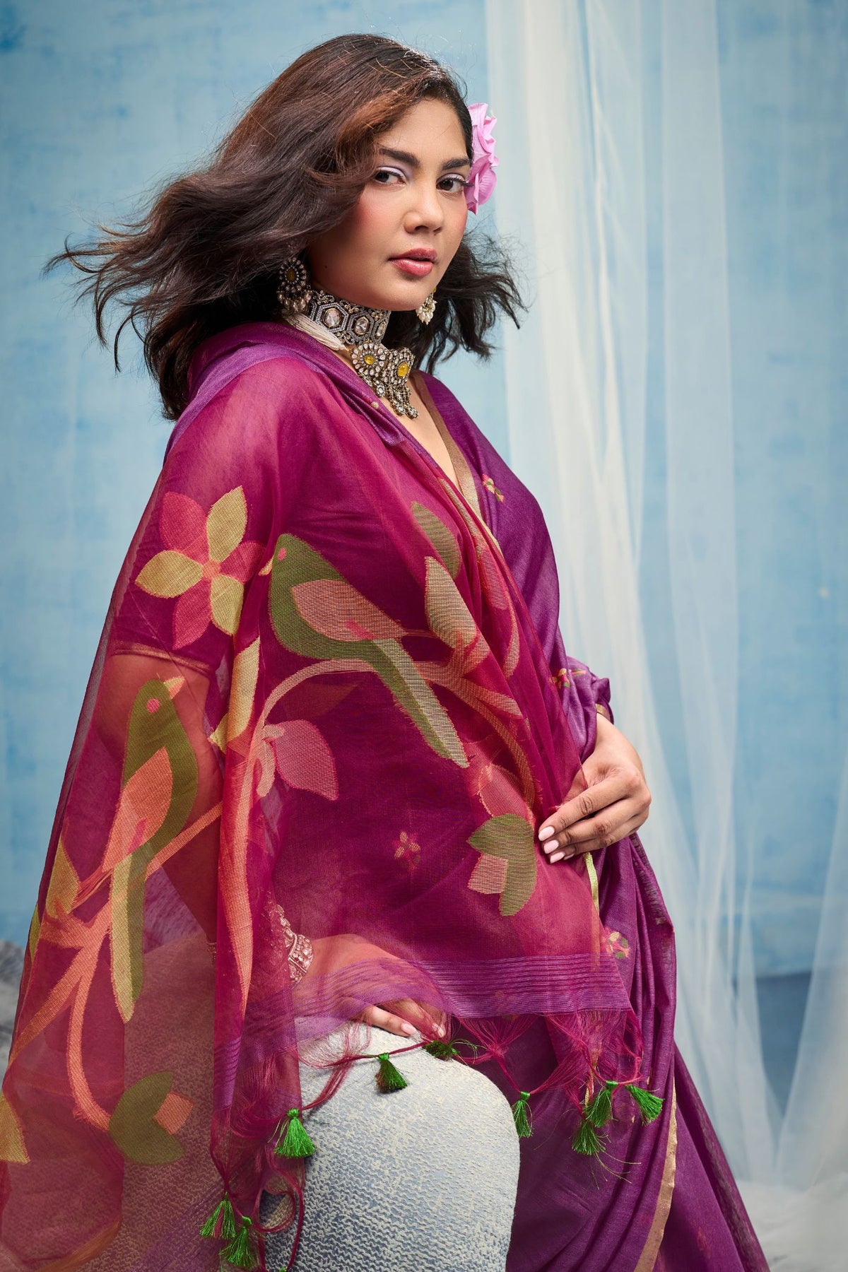 Buy MySilkLove Vermilion Purple Munga Handloom Silk Cotton Saree Online