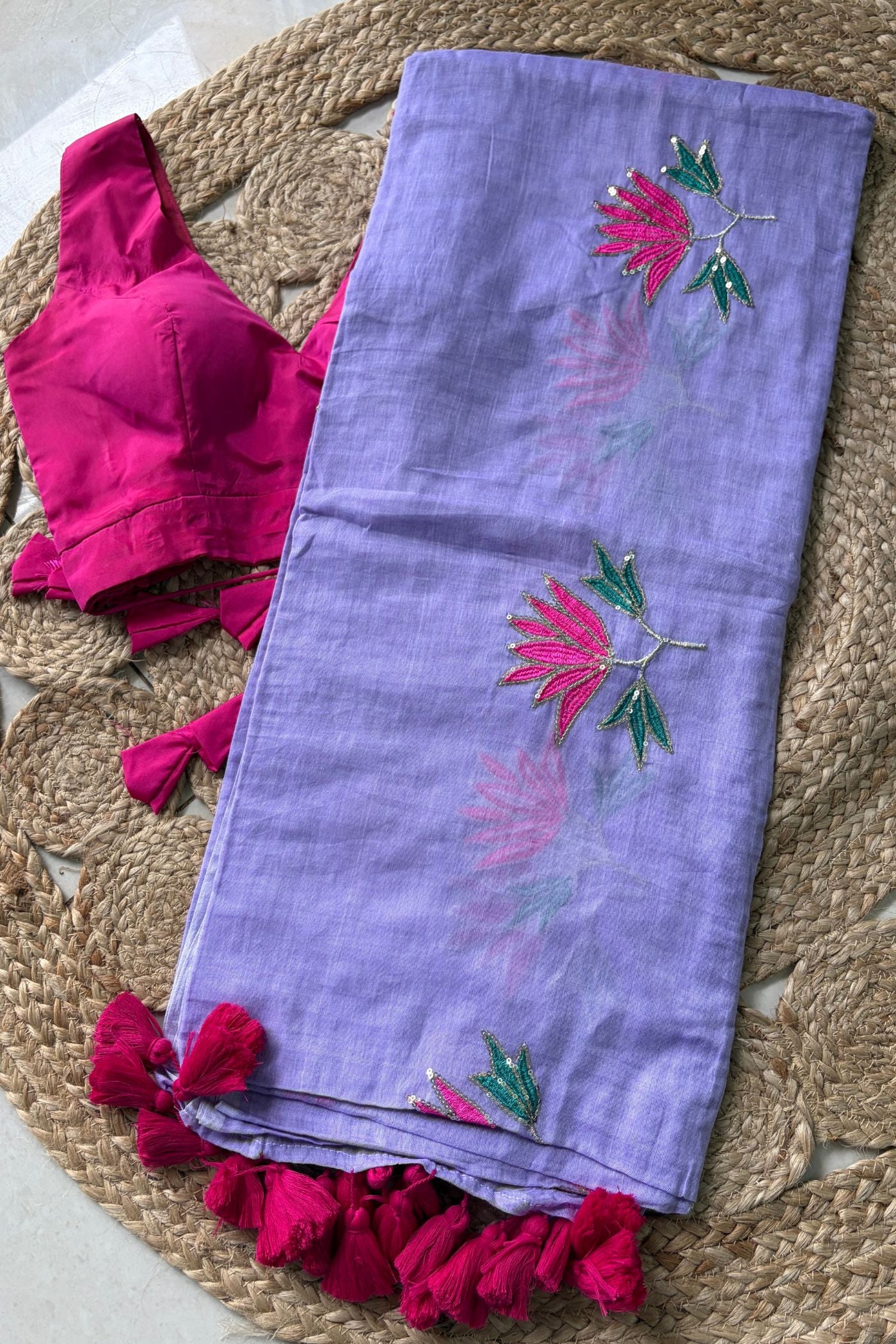 Buy MySilkLove Ocean Blue Pure Mul Mul Cotton Lotus Sequin Work Saree Without Blouse Online
