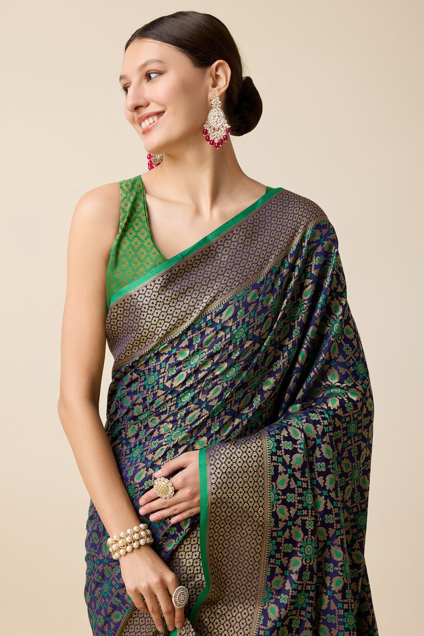 Buy MySilkLove Forest Green and Blue Zari Woven Banarasi Saree Online