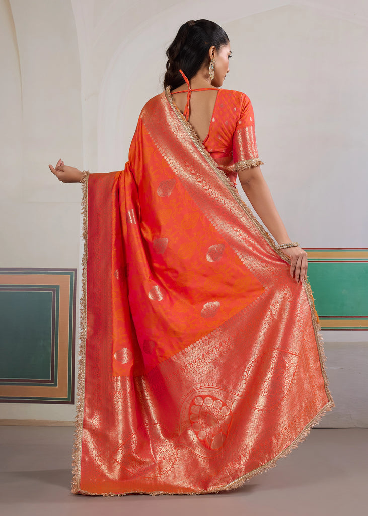 Buy MySilkLove Yam Orange Woven Banarasi Satin Silk Saree Online