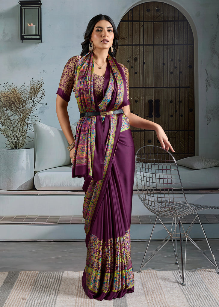 Buy MySilkLove Impurple Purple Printed Satin Crepe Silk Saree Online