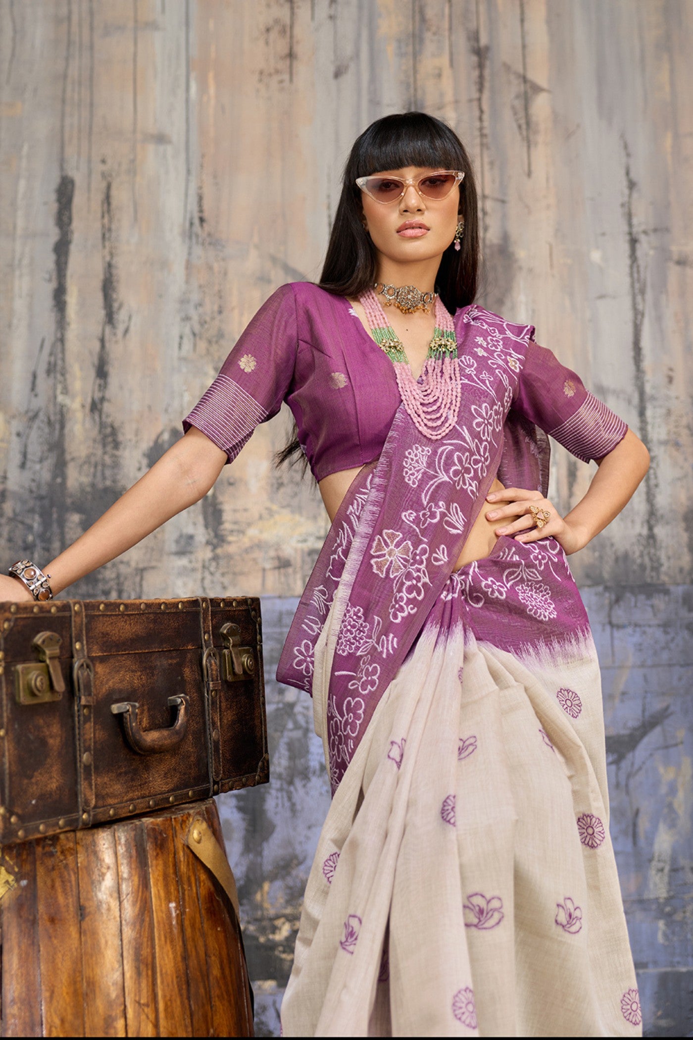 MySilkLove Mulberry Purple Handloom Munga Cotton Saree