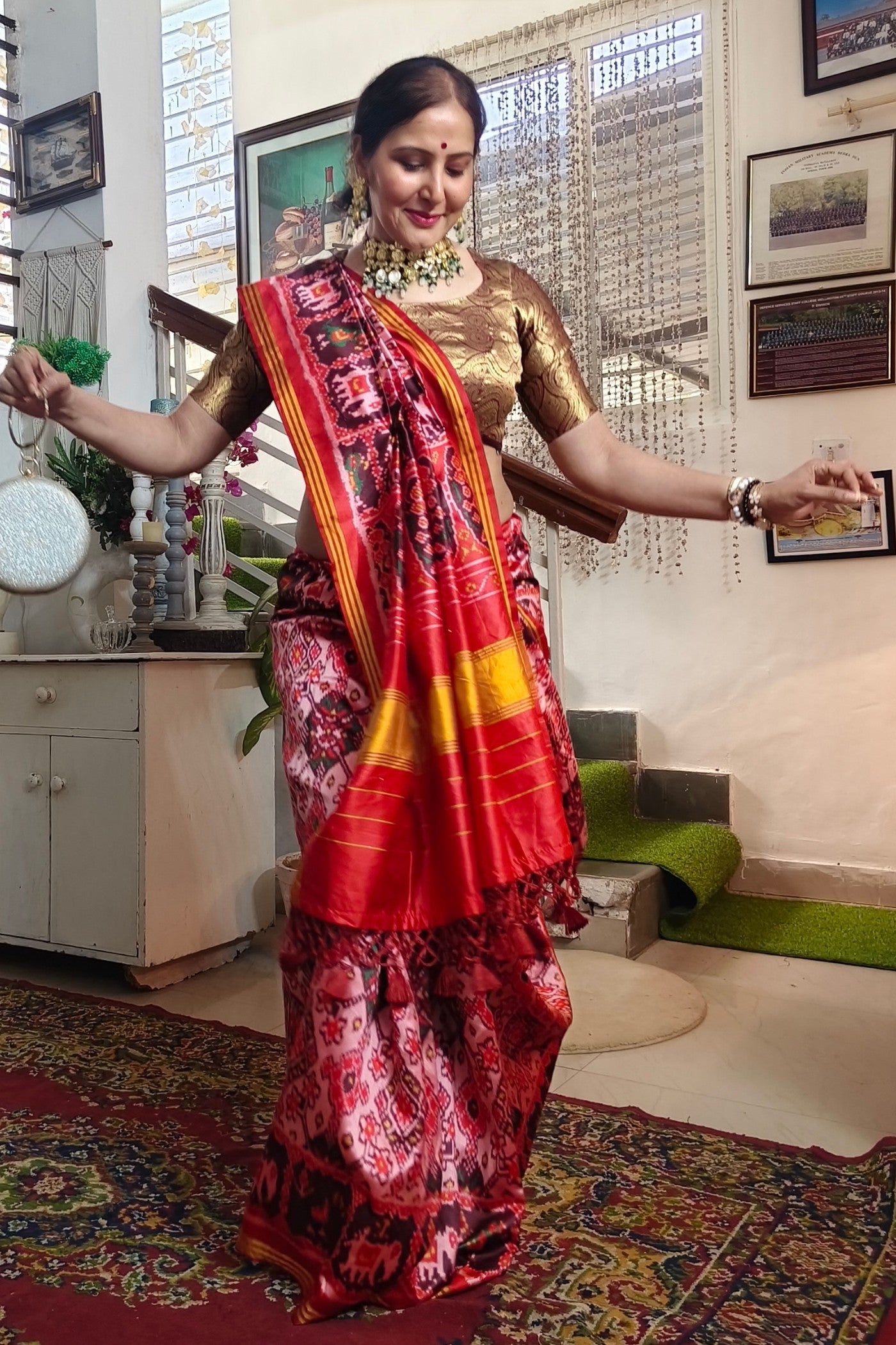 Buy MySilkLove Rough Pink Printed Patola Soft Silk Saree Online