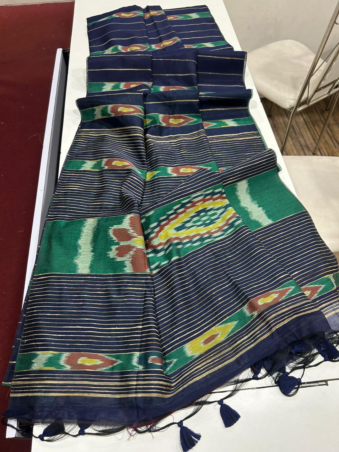 Buy MySilkLove Demon Blue Soft Ikkat Cotton Woven Saree Online