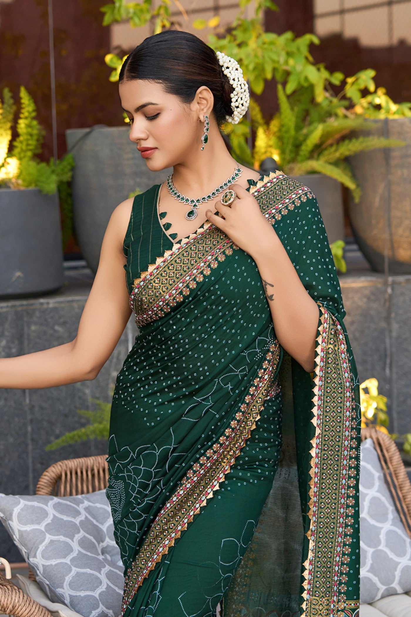 Buy MySilkLove Forest Green Printed Cotton Saree Online