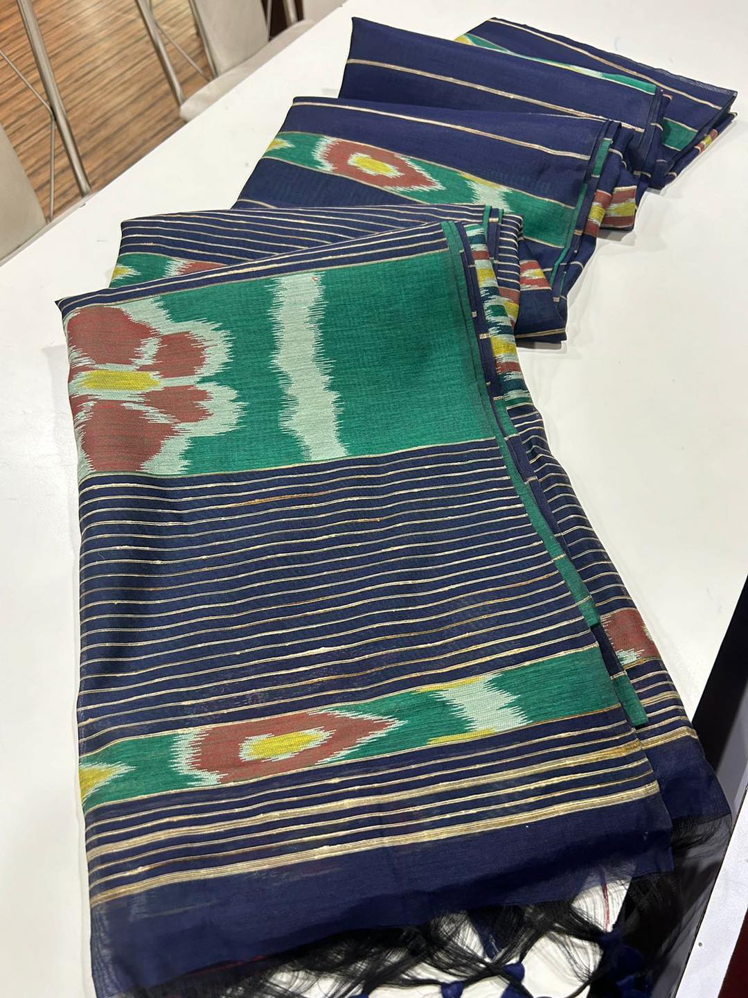 Buy MySilkLove Demon Blue Soft Ikkat Cotton Woven Saree Online