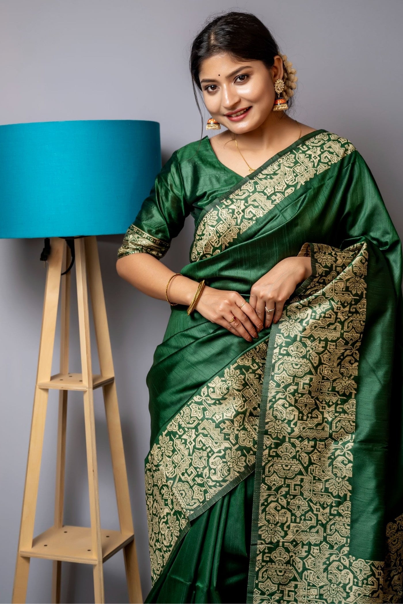 Buy MySilkLove Forest Green Banarasi Handloom Raw Silk Saree Online