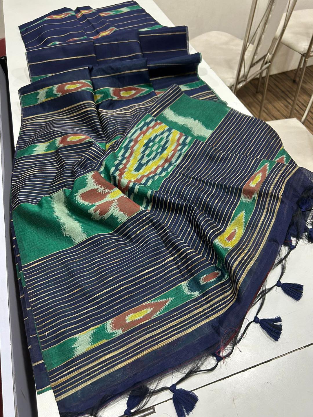 Buy MySilkLove Demon Blue Soft Ikkat Cotton Woven Saree Online