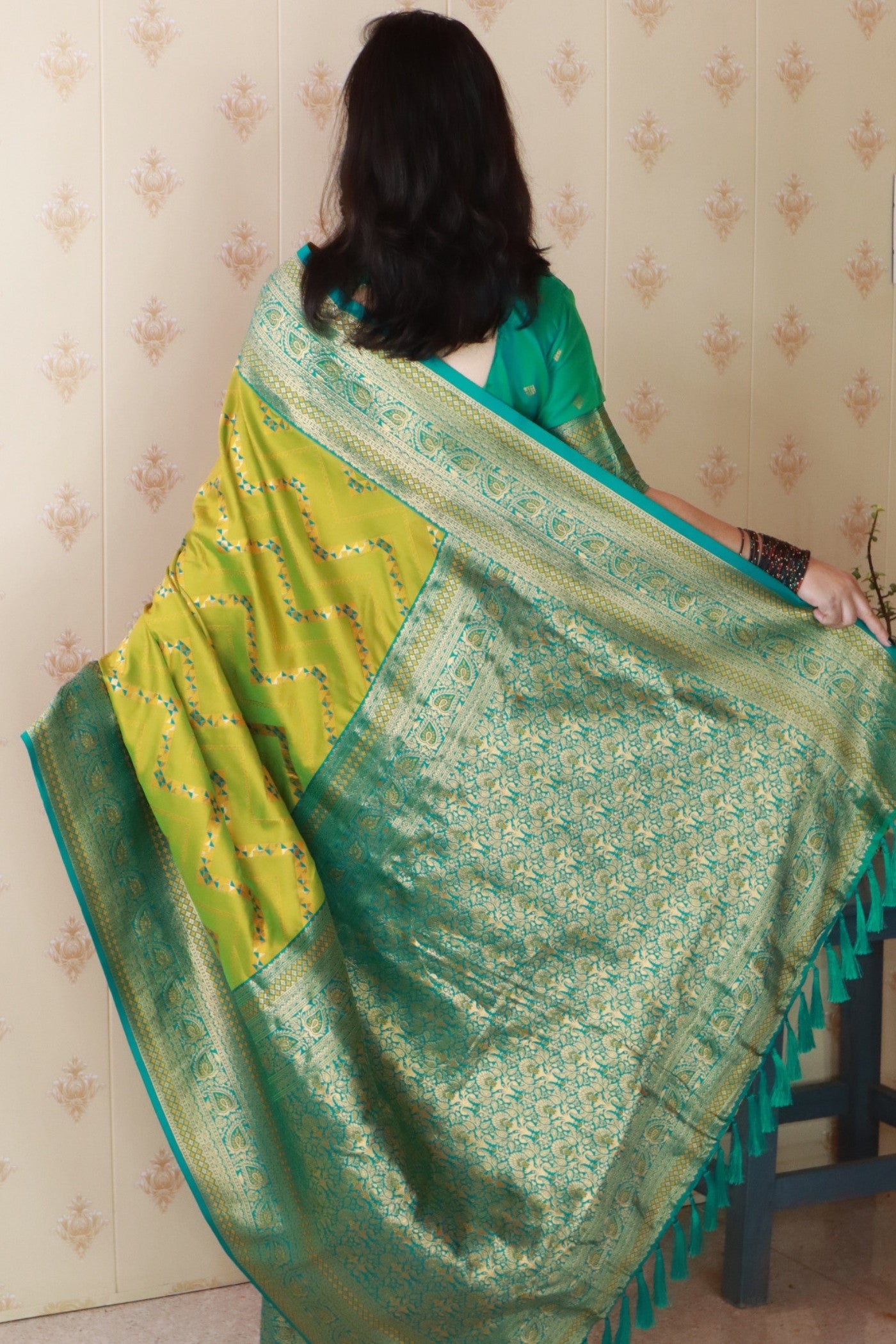 Buy MySilkLove Pear Green Banarasi Handloom Saree Online