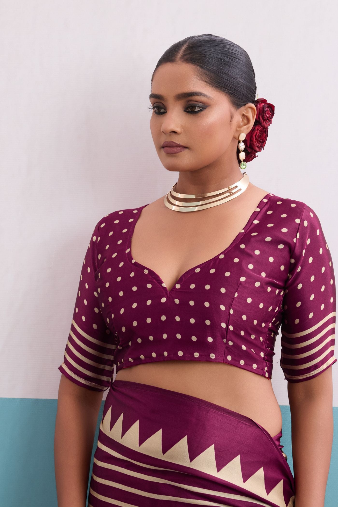 Buy MySilkLove Mulberry Purple Stripe Ajrakh Printed Satin Crepe Silk Saree Online