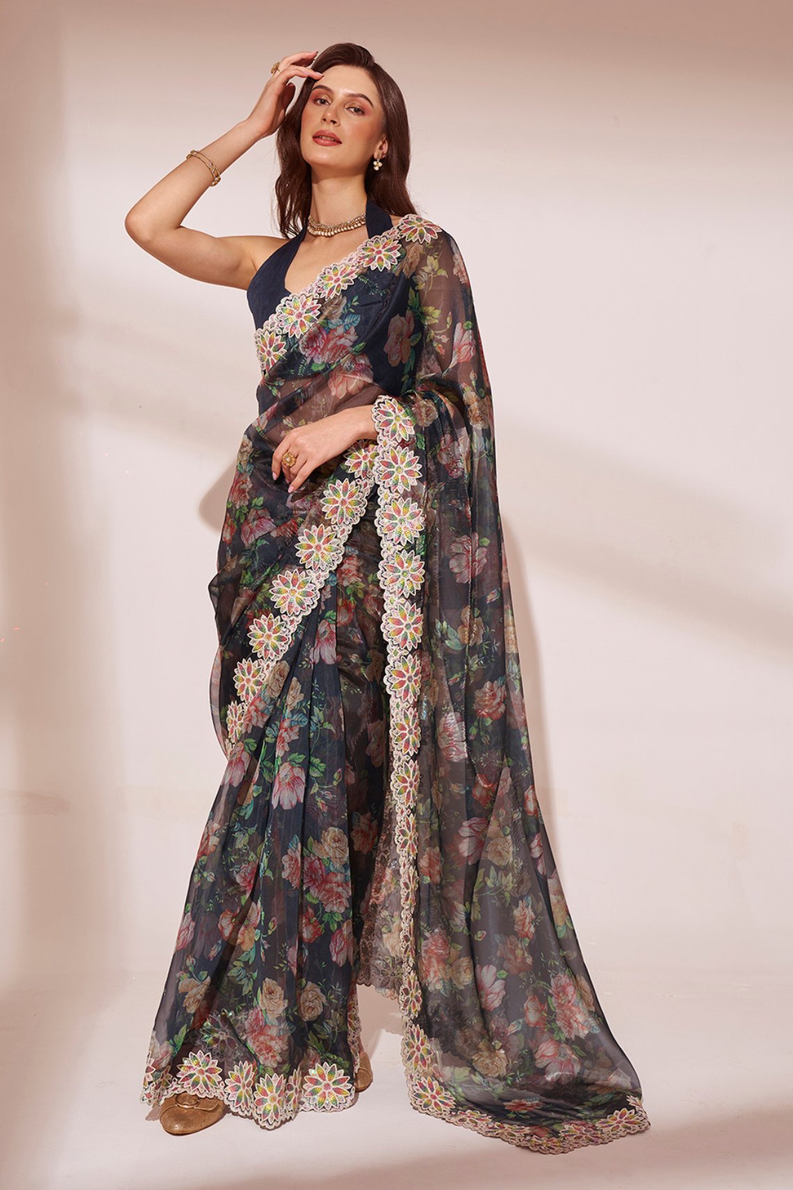 Buy MySilkLove Tuna Black Designer Partywear Saree Online