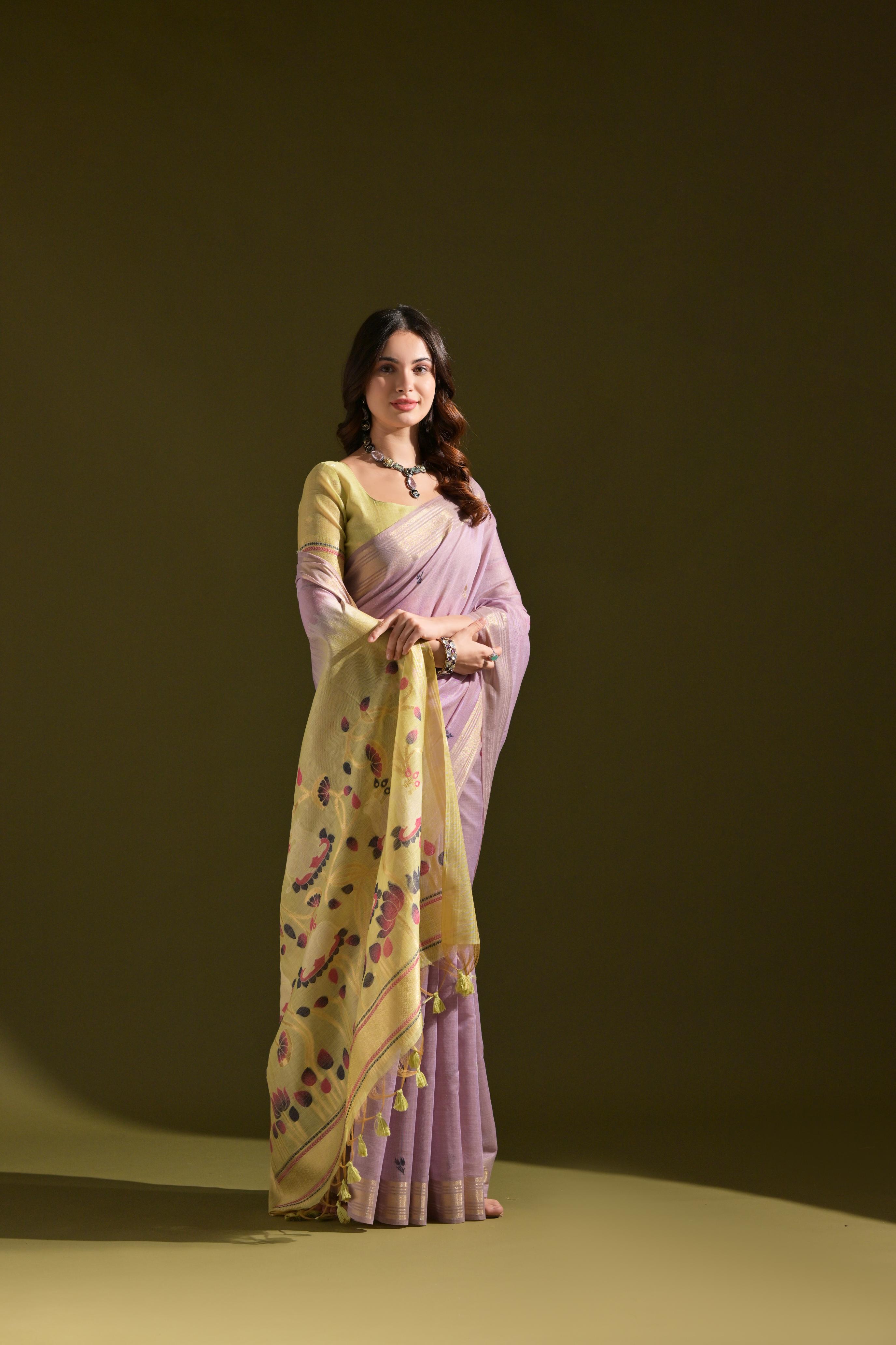 Buy MySilkLove Verbena Purple Woven Muga Cotton Saree Online