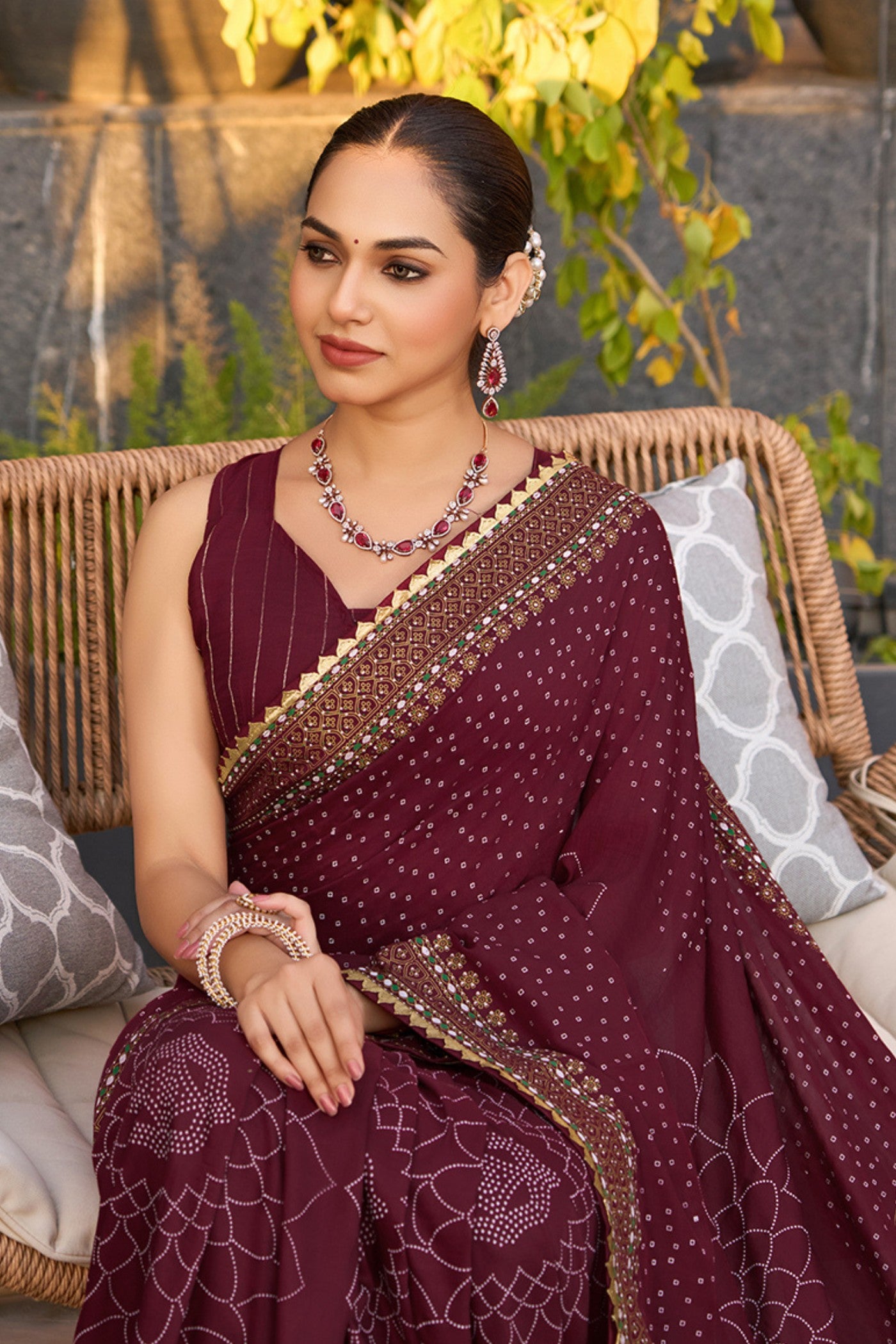 Buy MySilkLove Cearmine Maroon Printed Cotton Saree Online