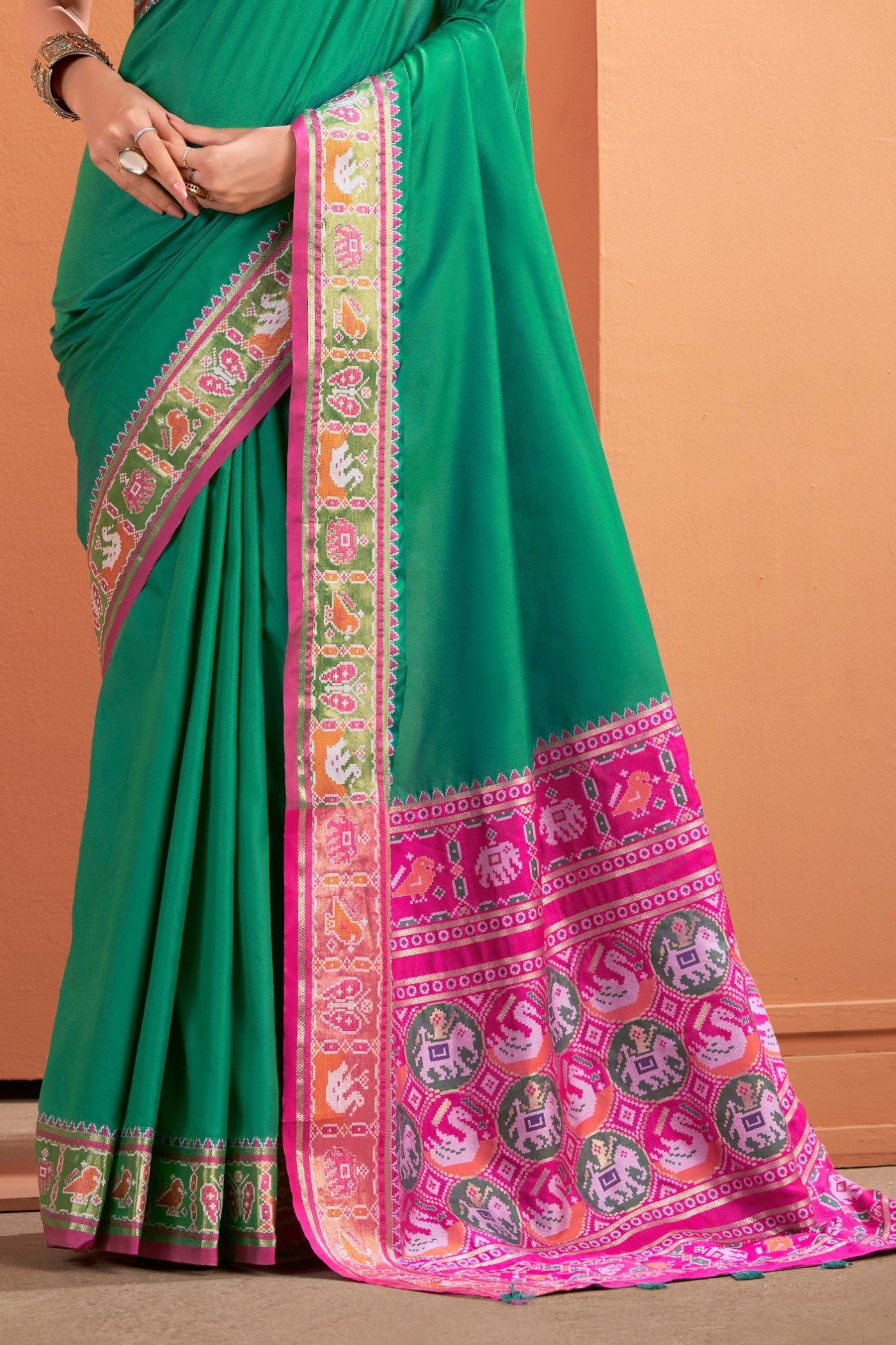 Buy MySilkLove Forrest Green Woven Banarasi Patola Silk Saree Online
