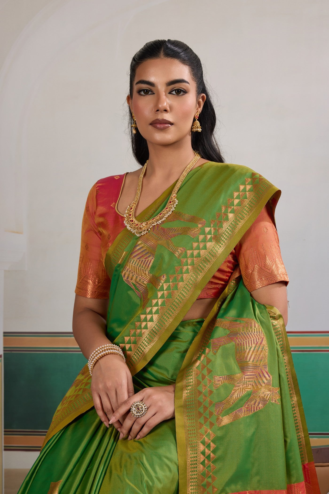MySilkLove Inchworm Green Banarasi Handloom Saree