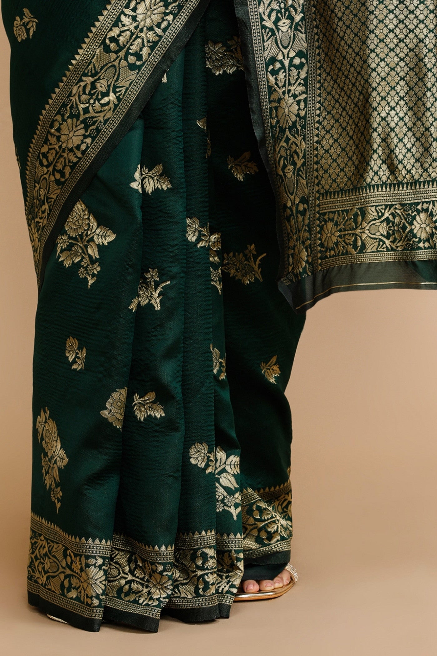 Buy MySilkLove Bottle Green Woven Jacquard Lichi Silk Saree Online