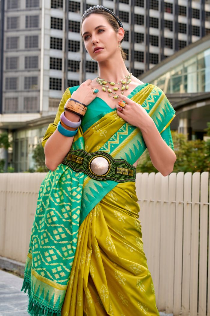 Buy MySilkLove Wild Willow Green Woven Banarasi Saree Online