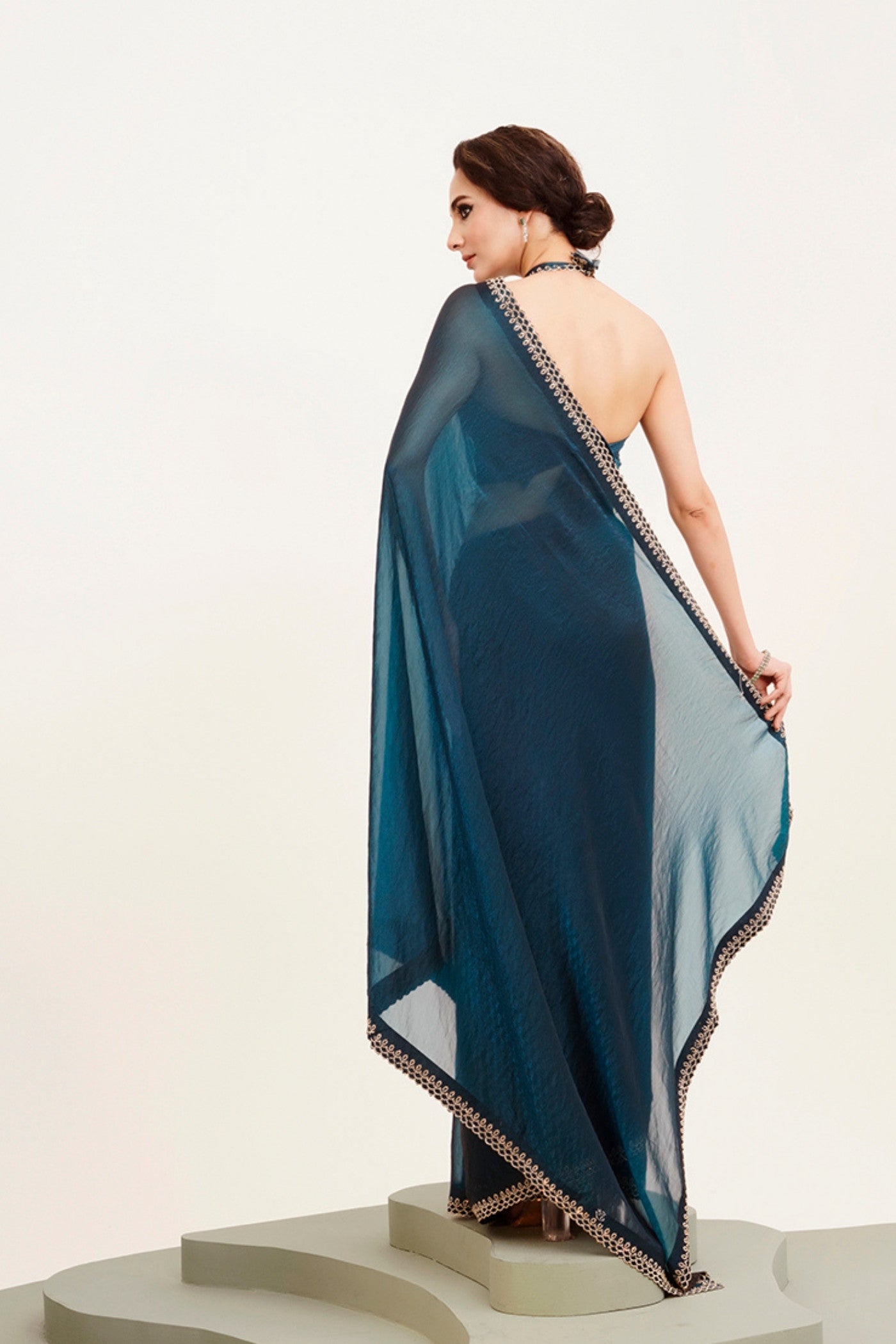 Buy MySilkLove Jasper Blue Satin Partywear Saree Online