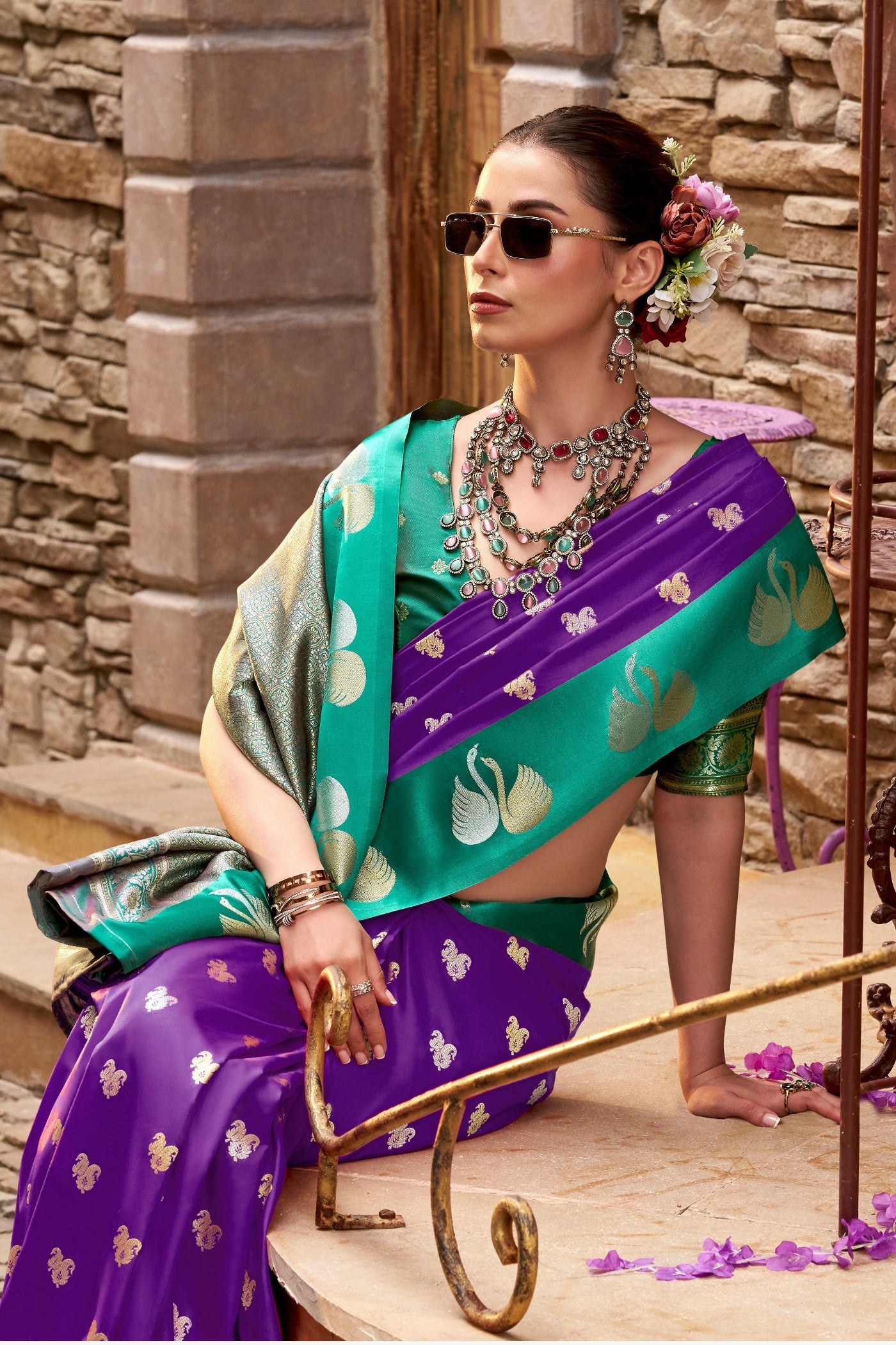 Buy MySilkLove Boston Purple Woven Satin Soft Silk Saree Online