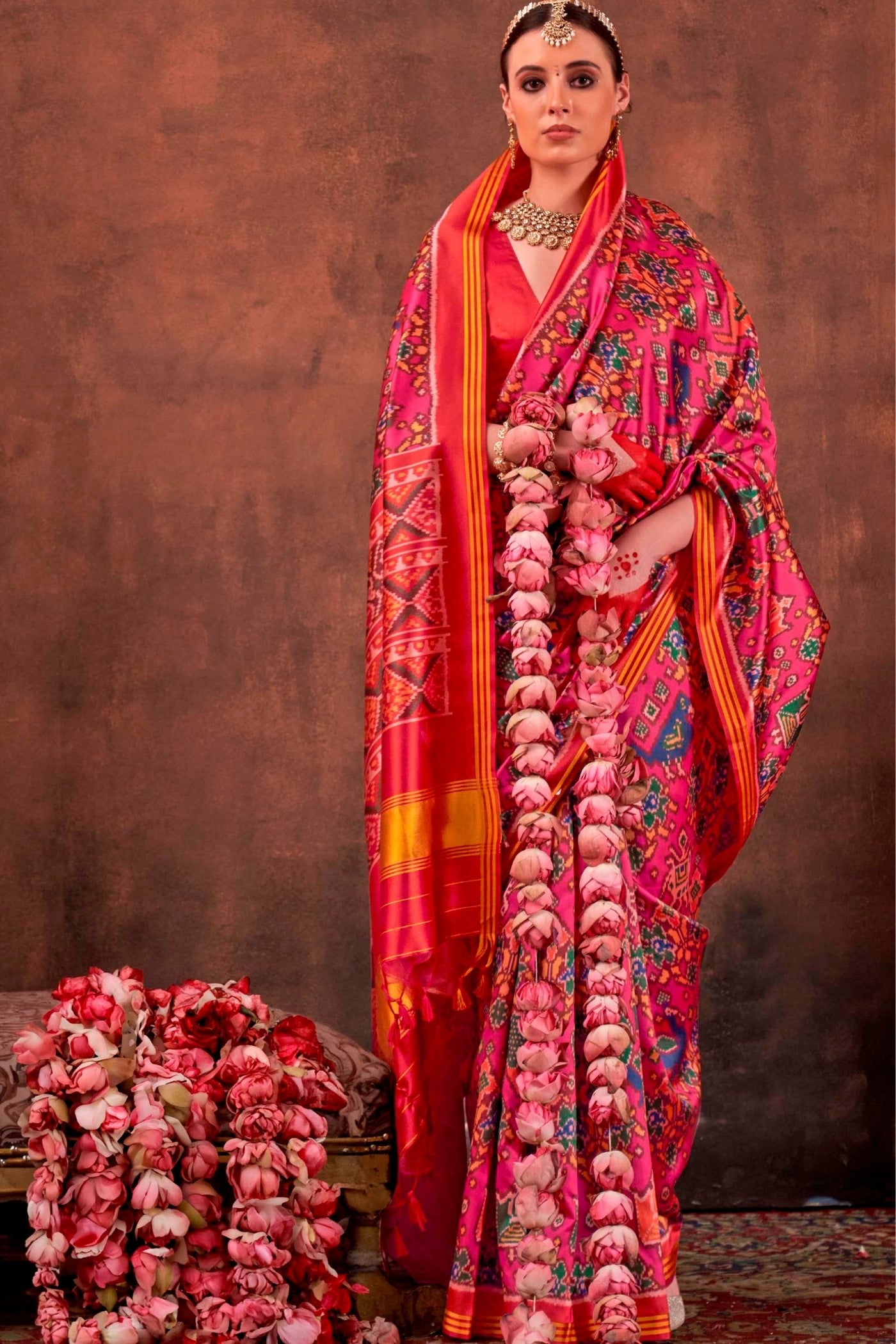 MySilkLove Spanish Pink Printed Patola Saree