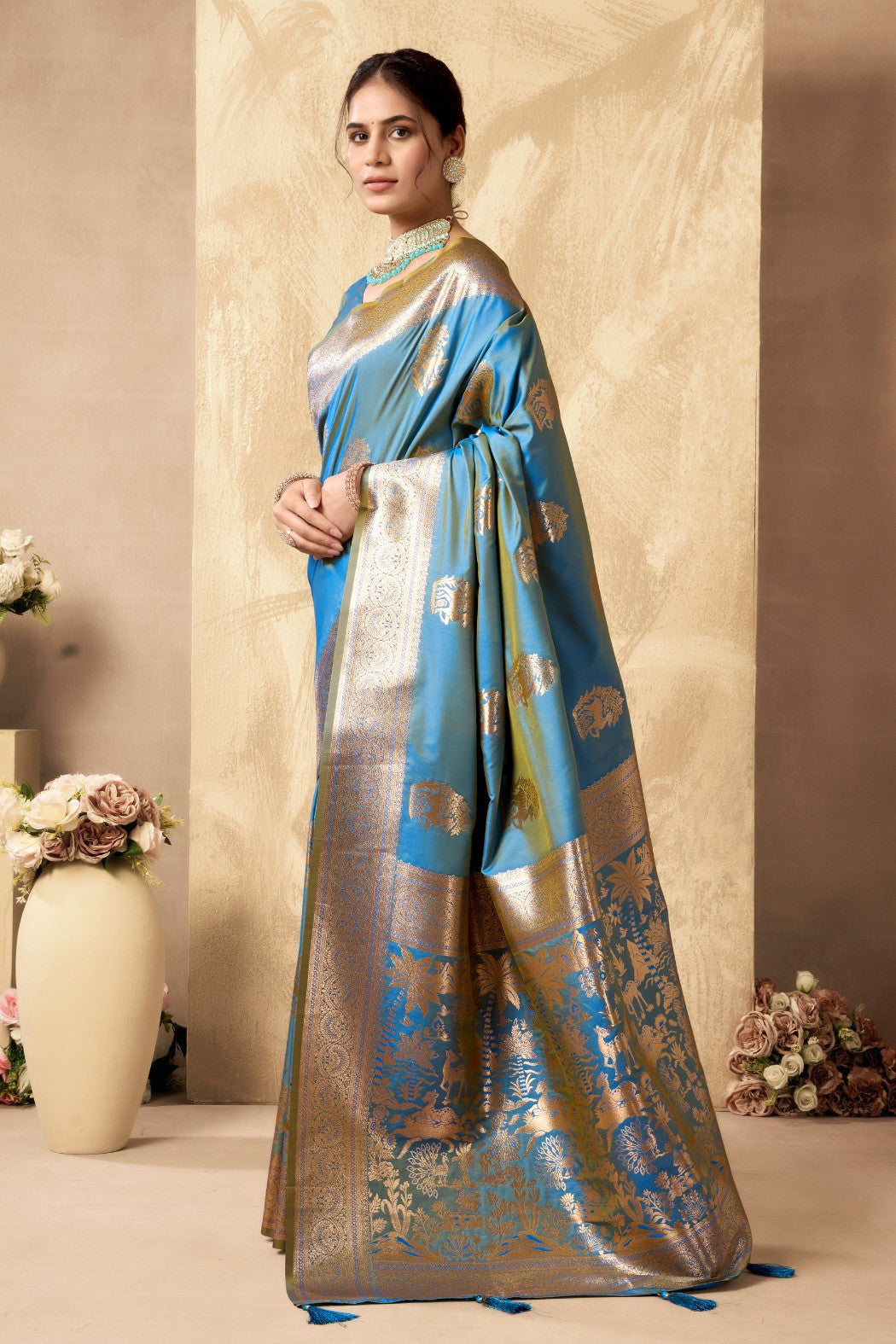 Buy MySilkLove Pigment Blue Woven Banarasi Soft Silk Saree Online