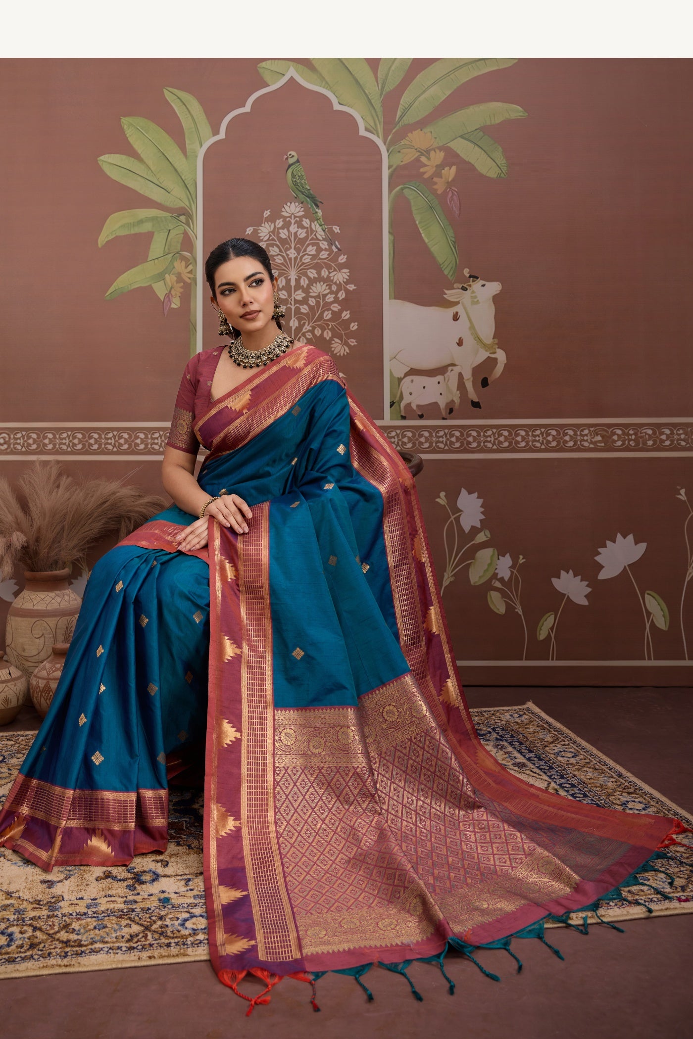 Buy MySilkLove Vista Blue Handloom Tussar Silk Saree Online