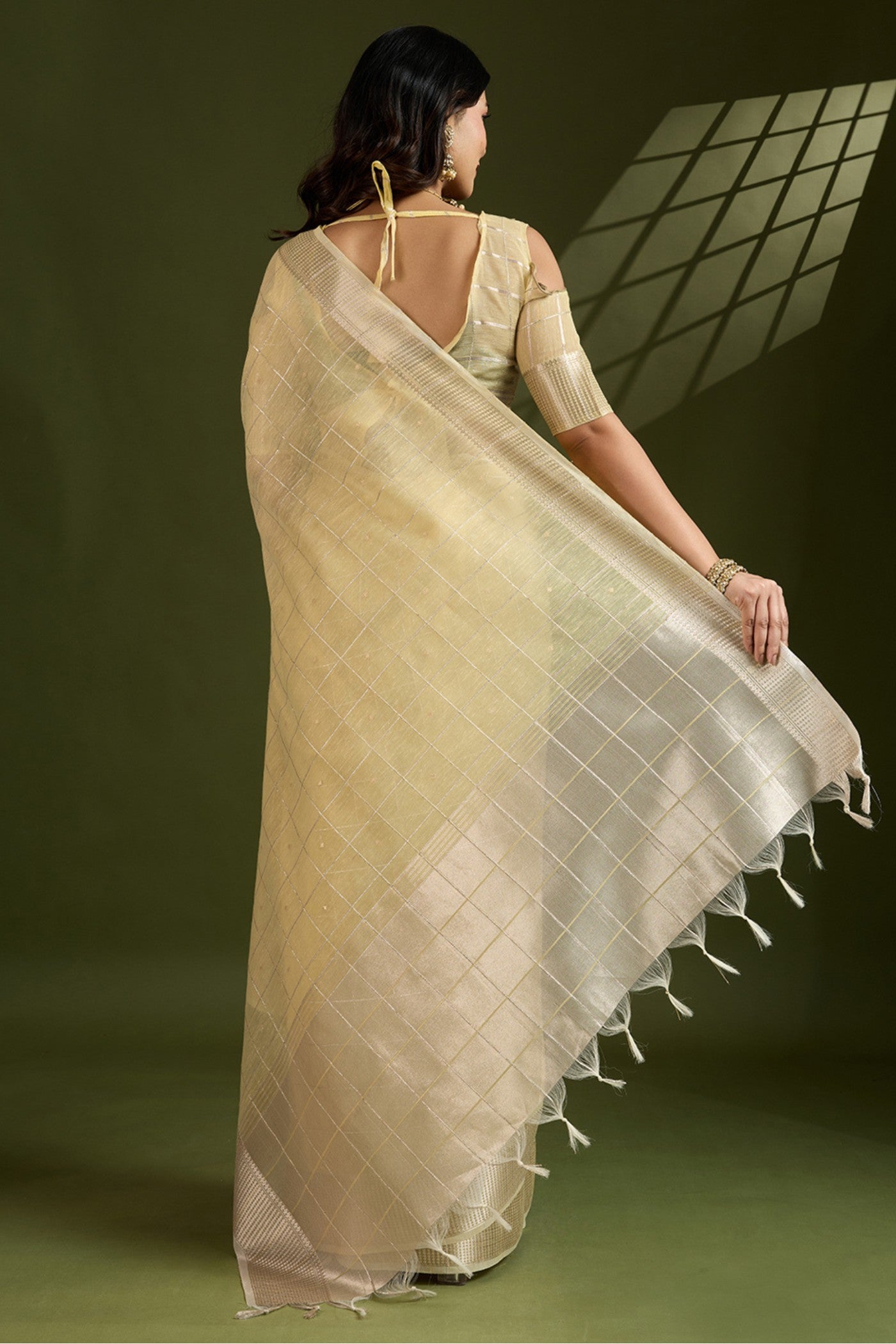 Buy MySilkLove Jonquil Yellow Woven Tissue Linen Saree Online