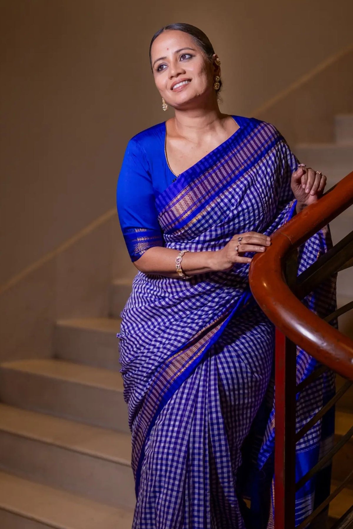 Buy MySilkLove Bondi Blue Checks Pattern Pure Silk Irkal Saree Online