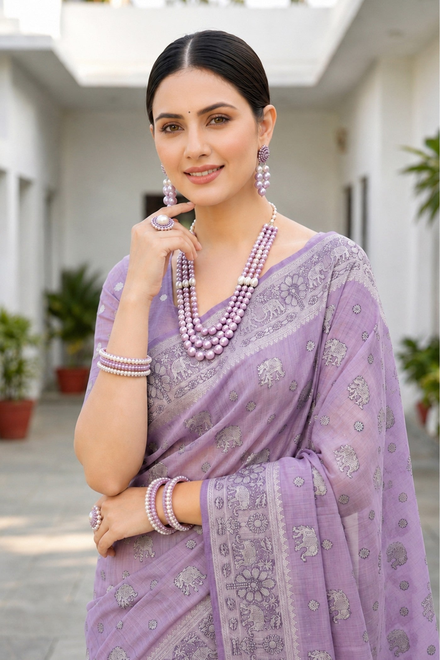 Buy MySilkLove Liseran Purple Soft Cotton Printed Saree Online