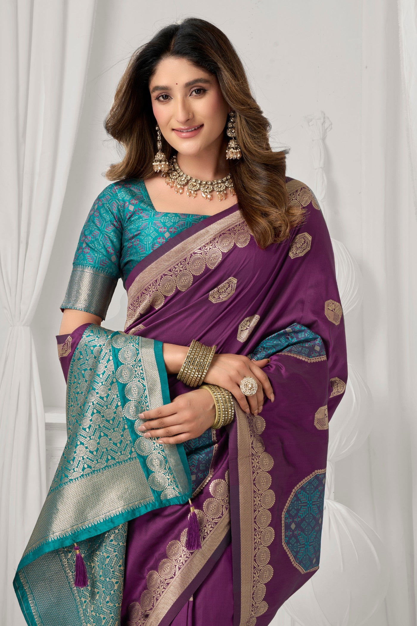MySilkLove Mulberry Purple Woven Banarasi Soft Silk Saree