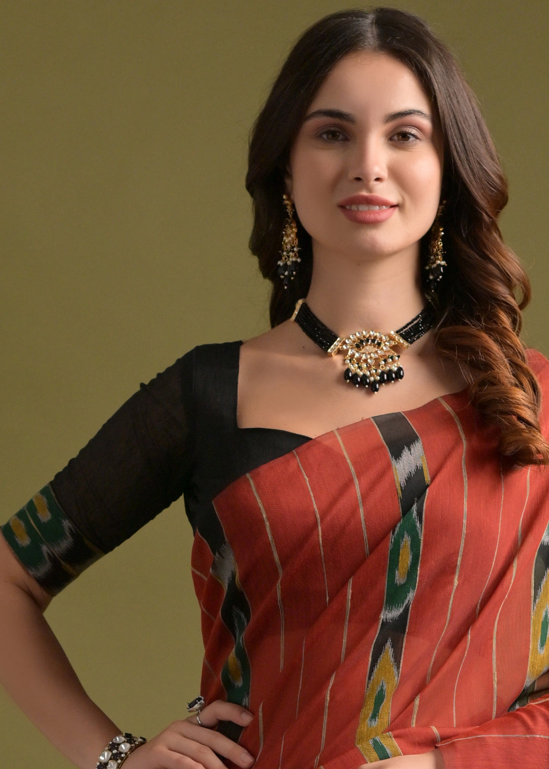 Buy MySilkLove Spice Brown Soft Ikkat Cotton Woven Saree Online