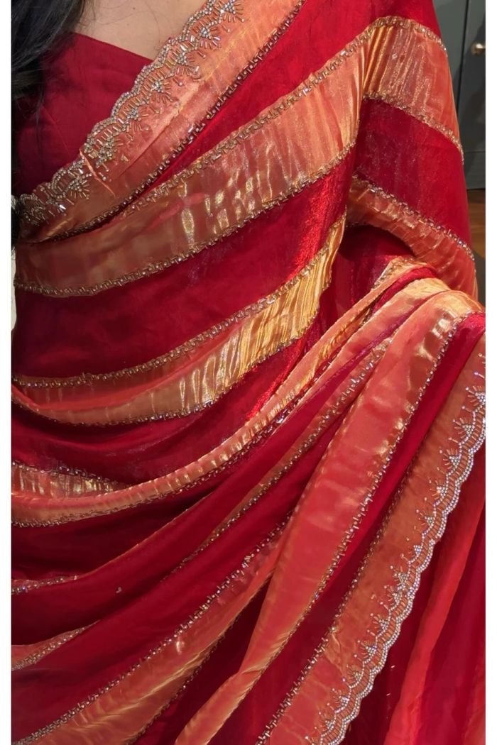 Buy MySilkLove Garnet Red Swarovski Space Silk Saree Online