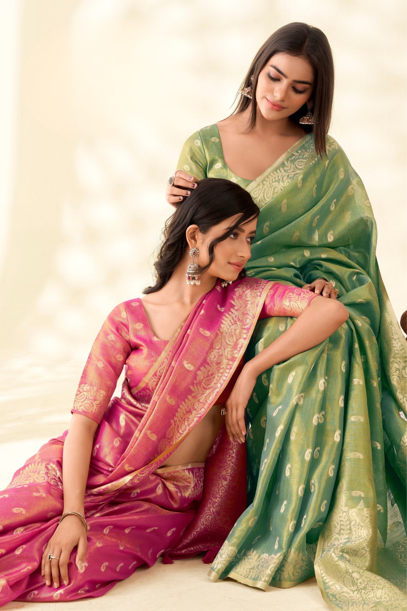 Buy MySilkLove Fern Green Woven Tissue Linen Saree Online