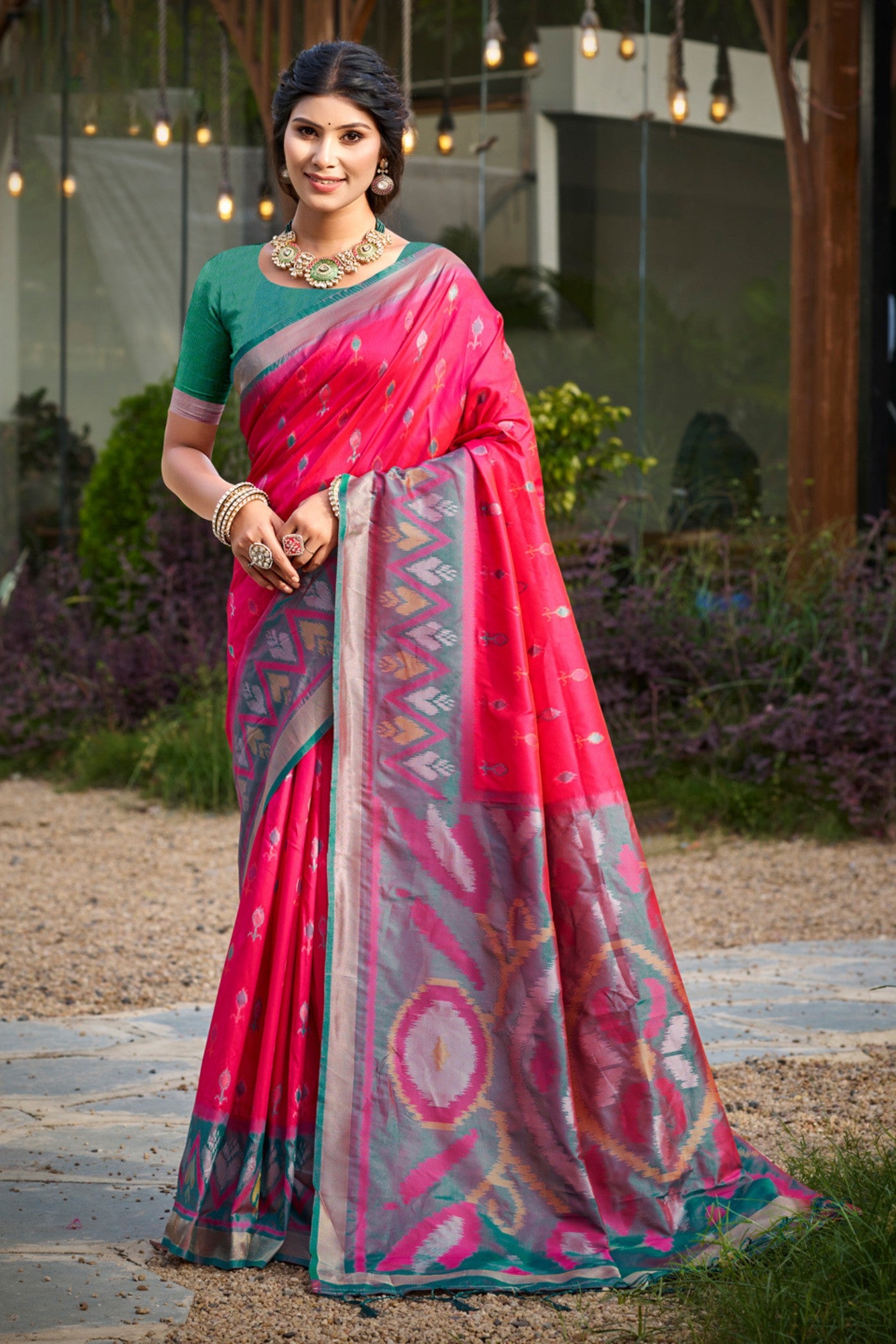 Buy MySilkLove Rouge Pink Ikkat Soft Silk Saree Online