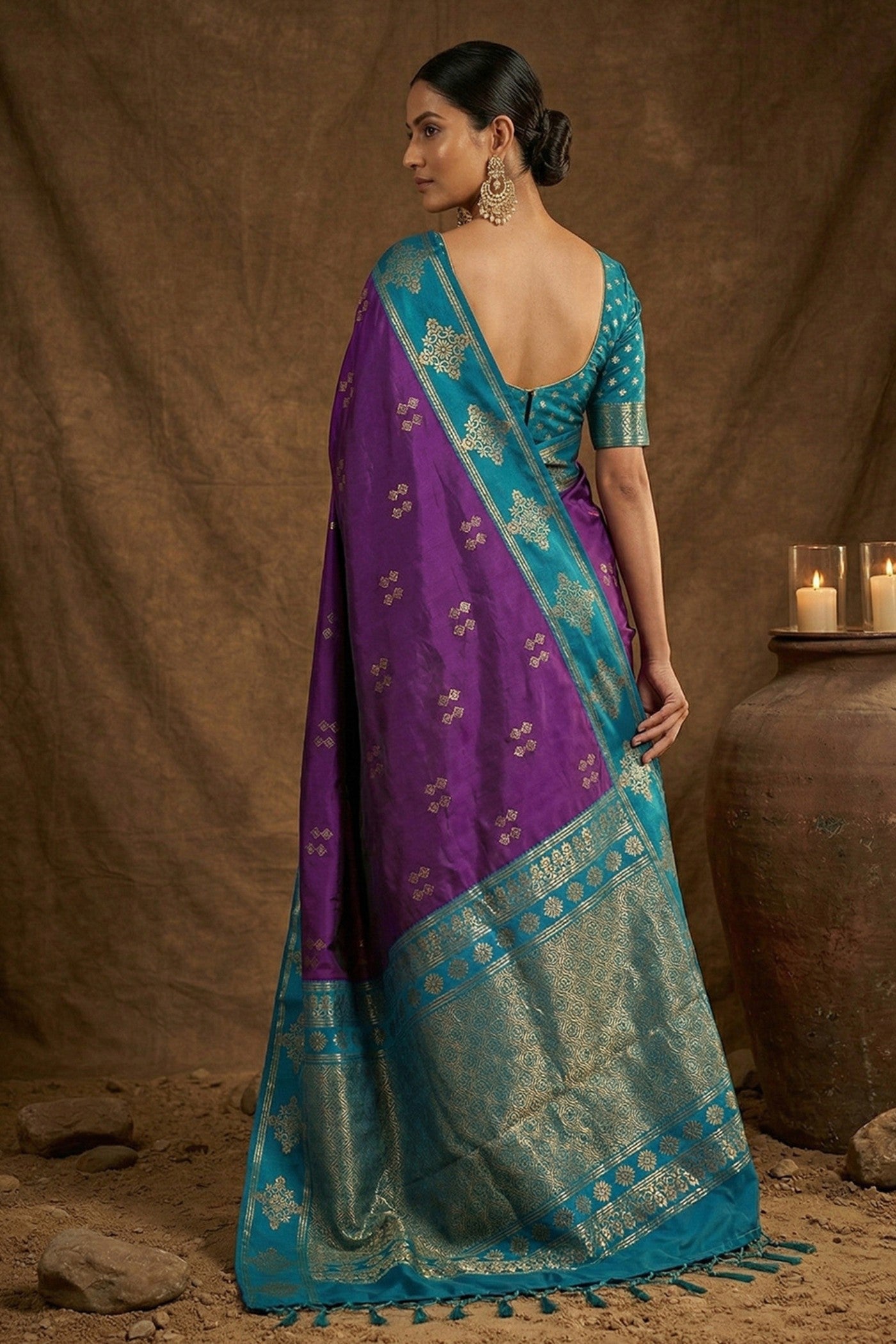 Buy MySilkLove Eminence Purple Woven Banarasi Soft Silk Saree Online