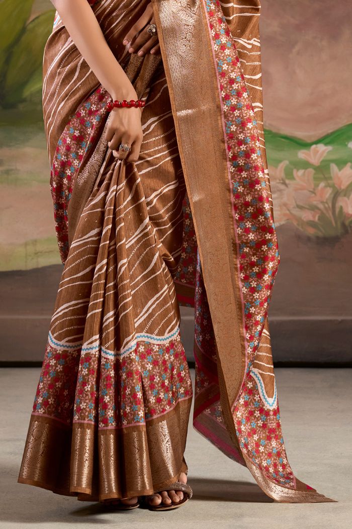 Buy MySilkLove Coco Brown Woven Dola Silk Saree Online