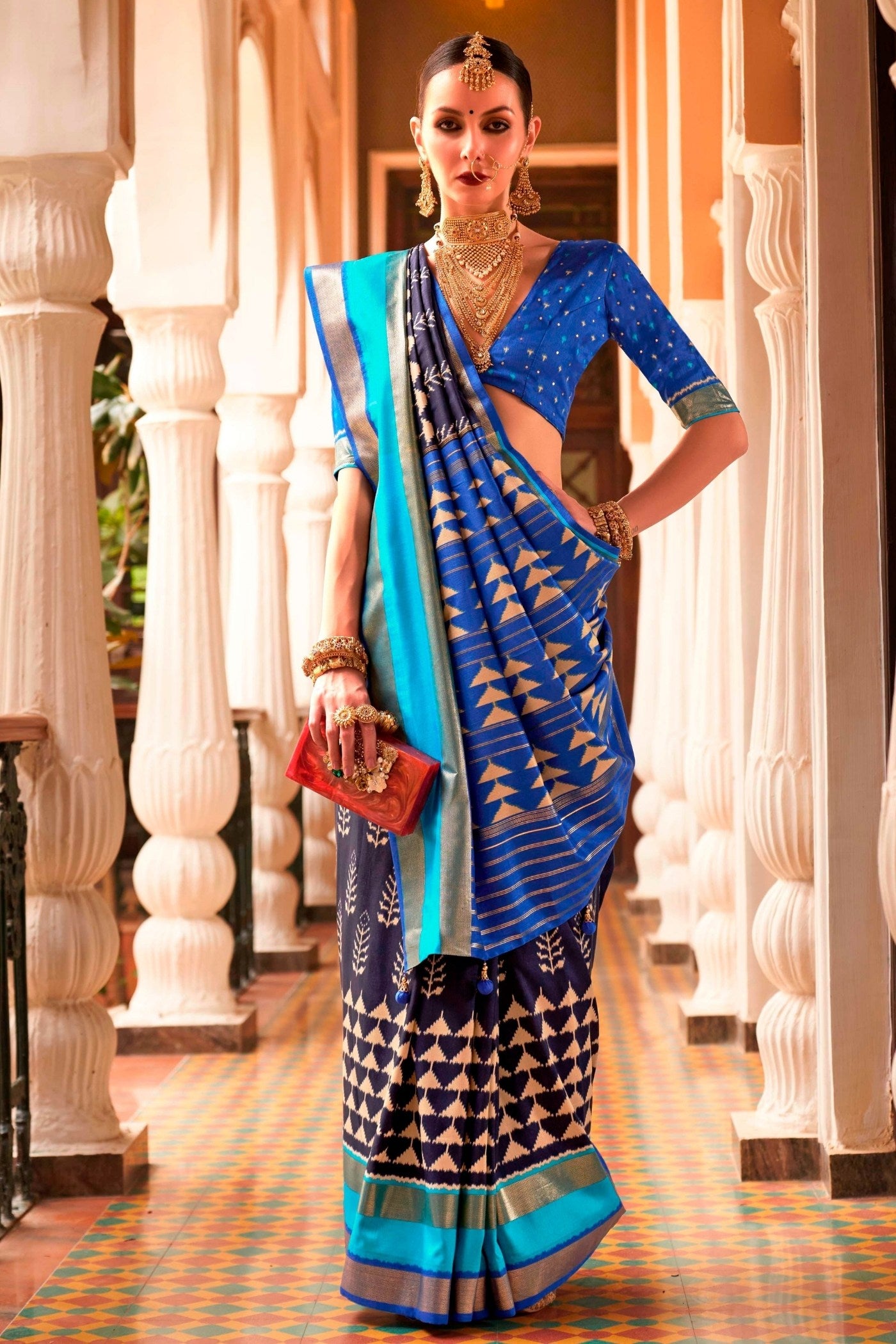 Buy MySilkLove Prussian Blue Printed Patola Saree Online