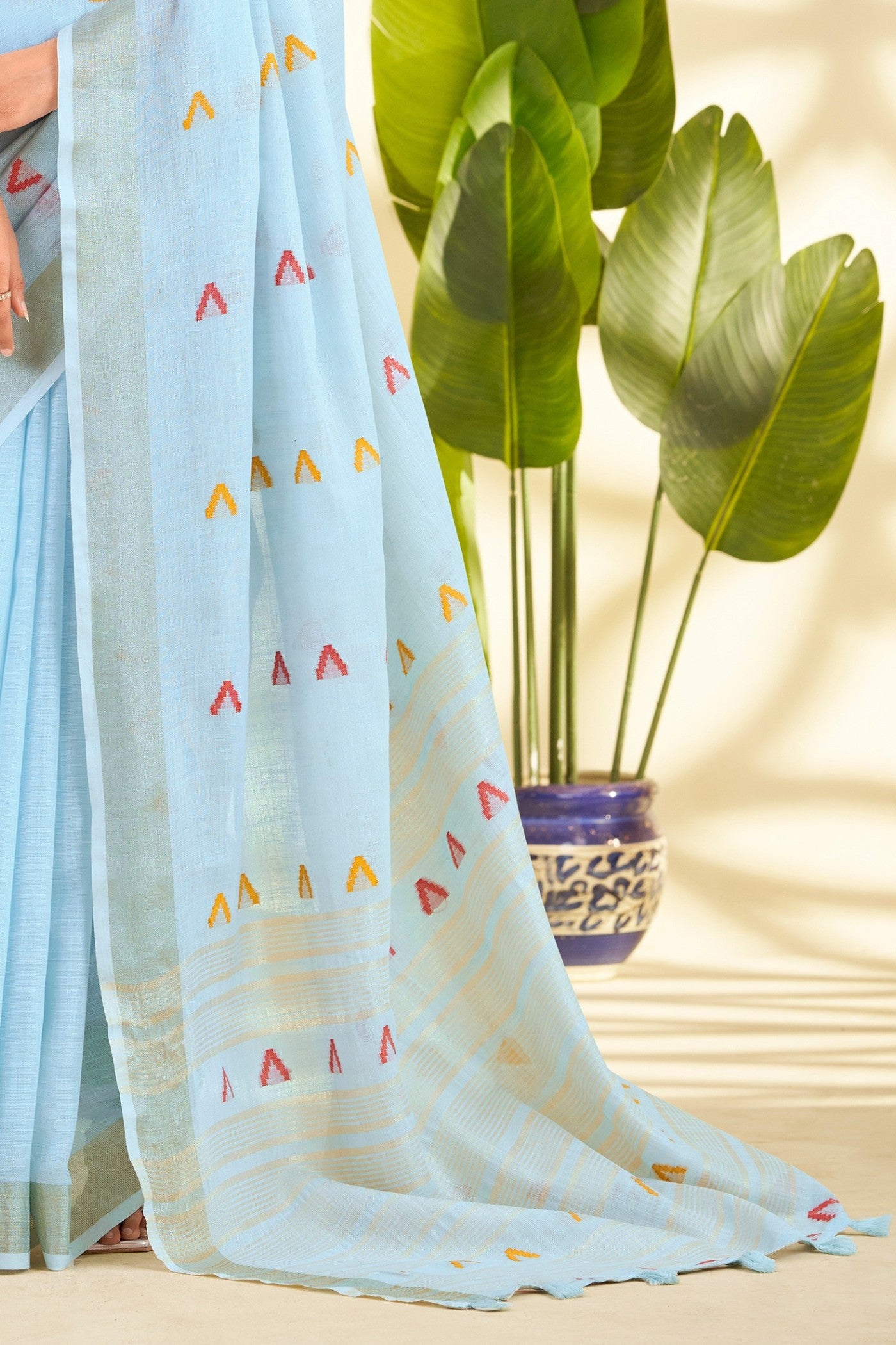 Buy MySilkLove Moroccan Blue Woven Linen Saree Online