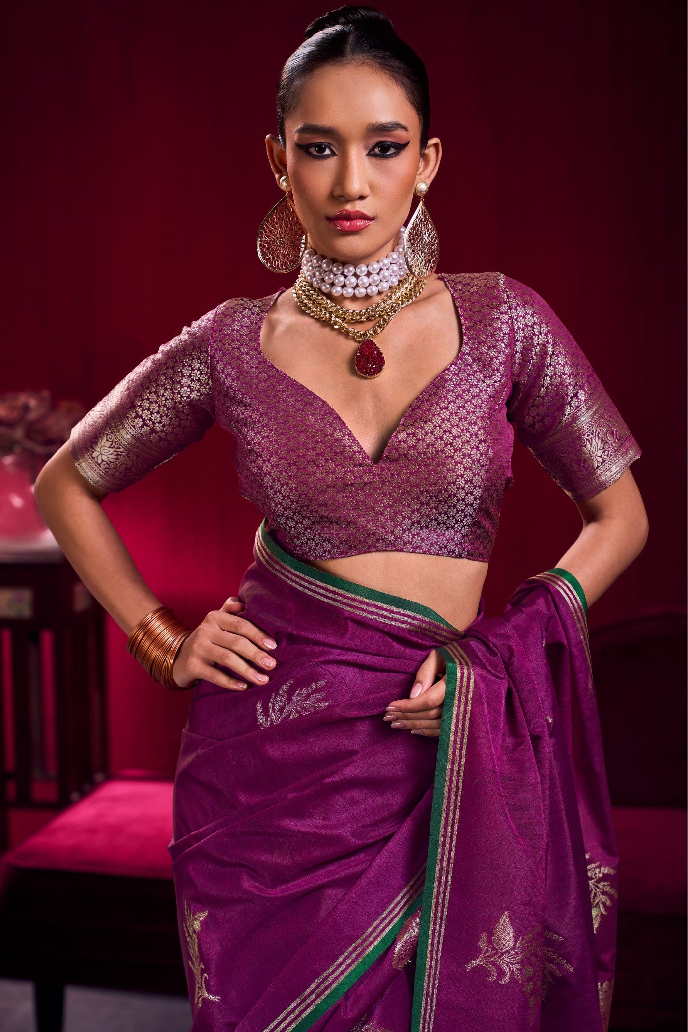 Buy MySilkLove Plum Purple Handloom Satin Soft Silk Saree Online