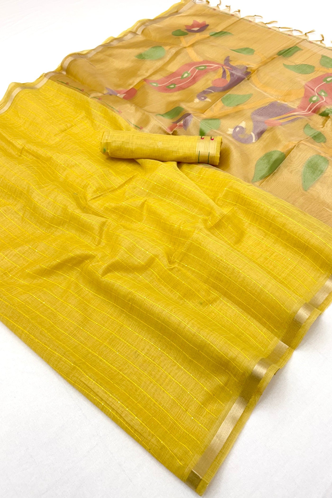 Buy MySilkLove Froly Pink Jamdani Cotton Tissue Paithani Saree Online