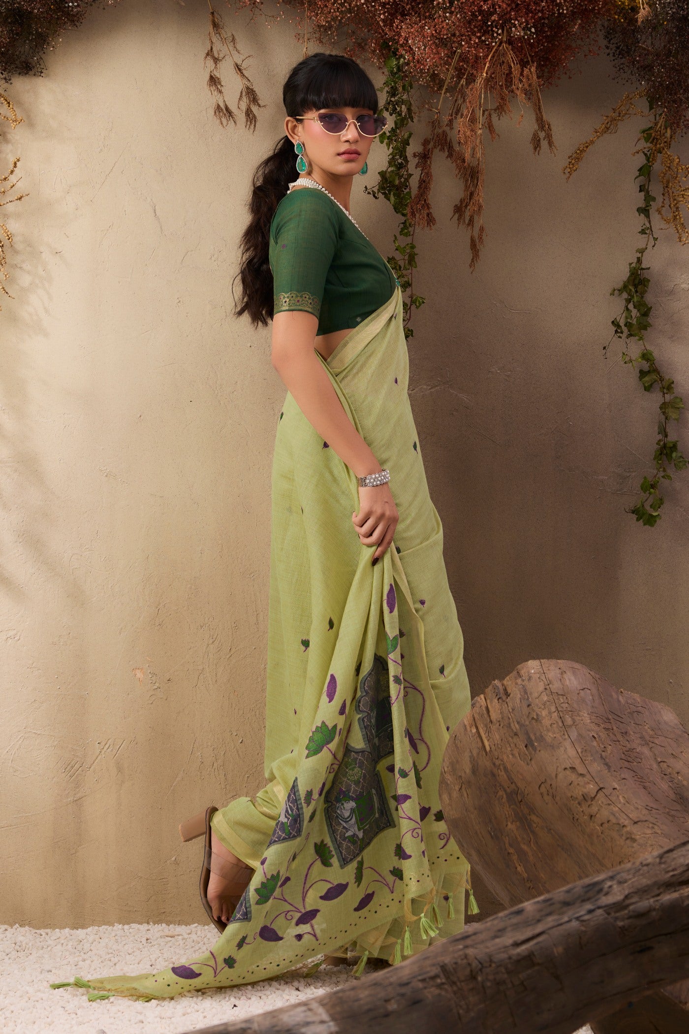 Buy MySilkLove Fern Green Handloom Cotton Saree Online