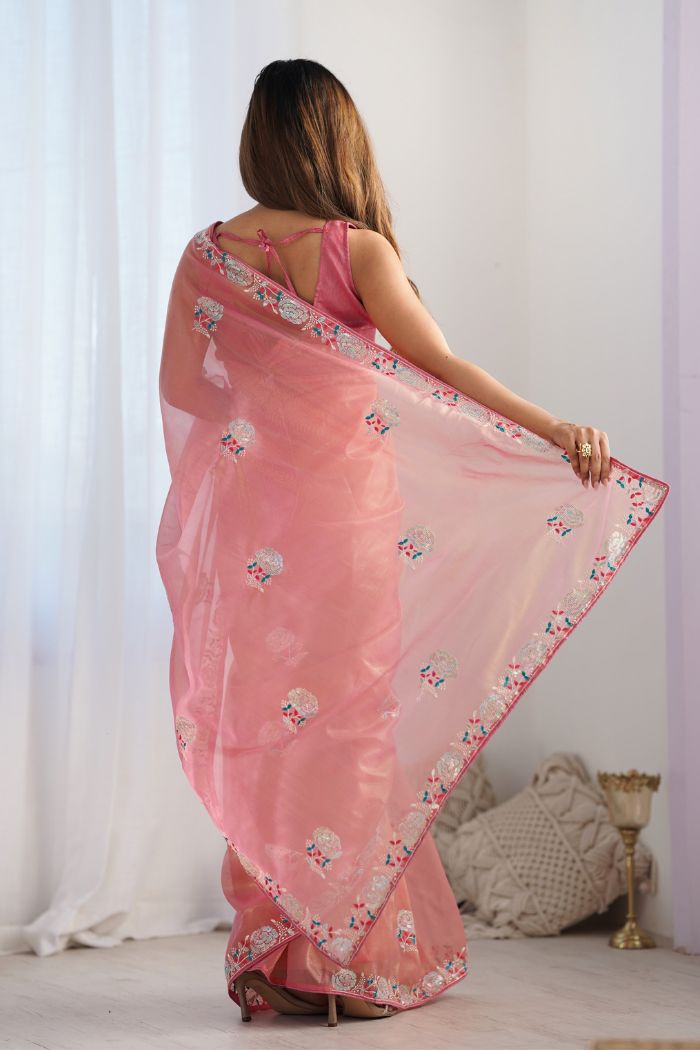 Buy MySilkLove Faded Peach Partywear Net saree Online