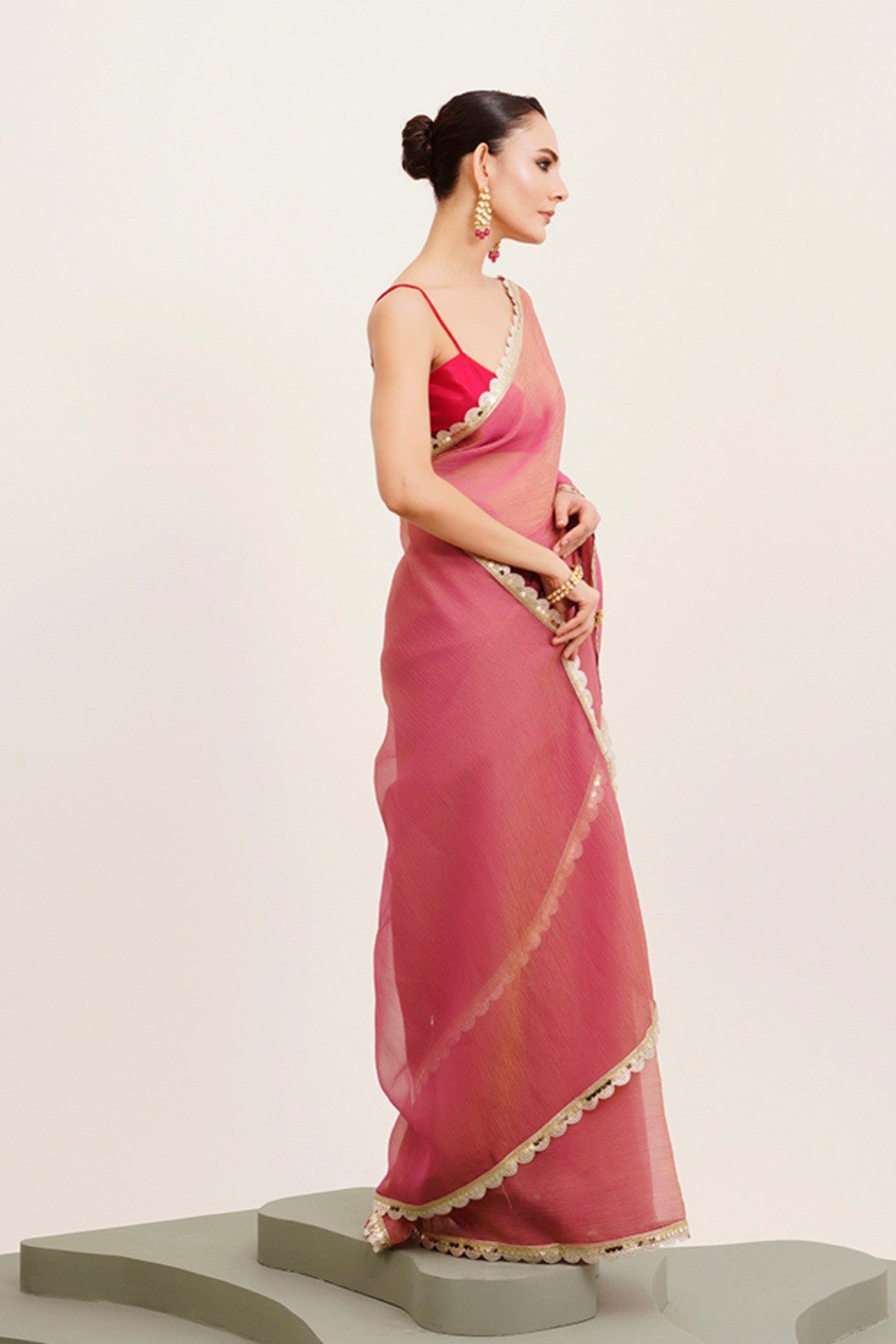 Buy MySilkLove Pink lace Tissue Partywear Saree Online