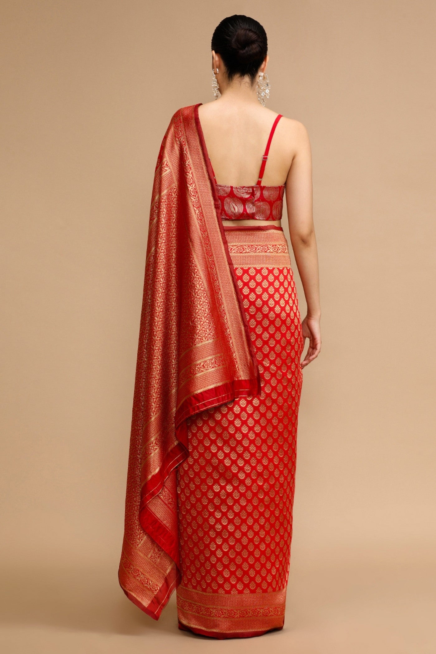 Buy MySilkLove Cherry Red Woven Jacquard Lichi Silk Saree Online