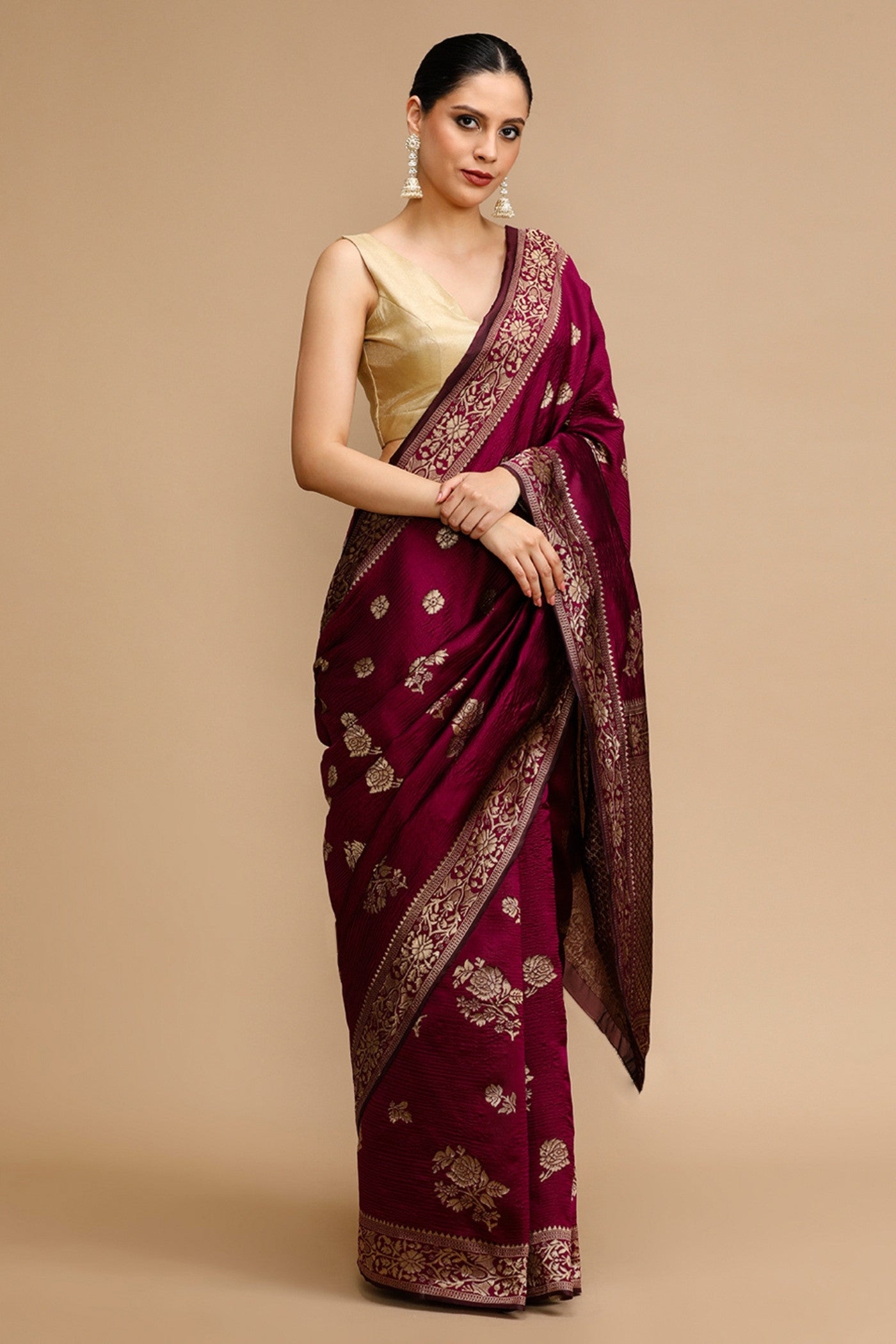 Buy MySilkLove Iradium Purple Woven Jacquard Lichi Silk Saree Online